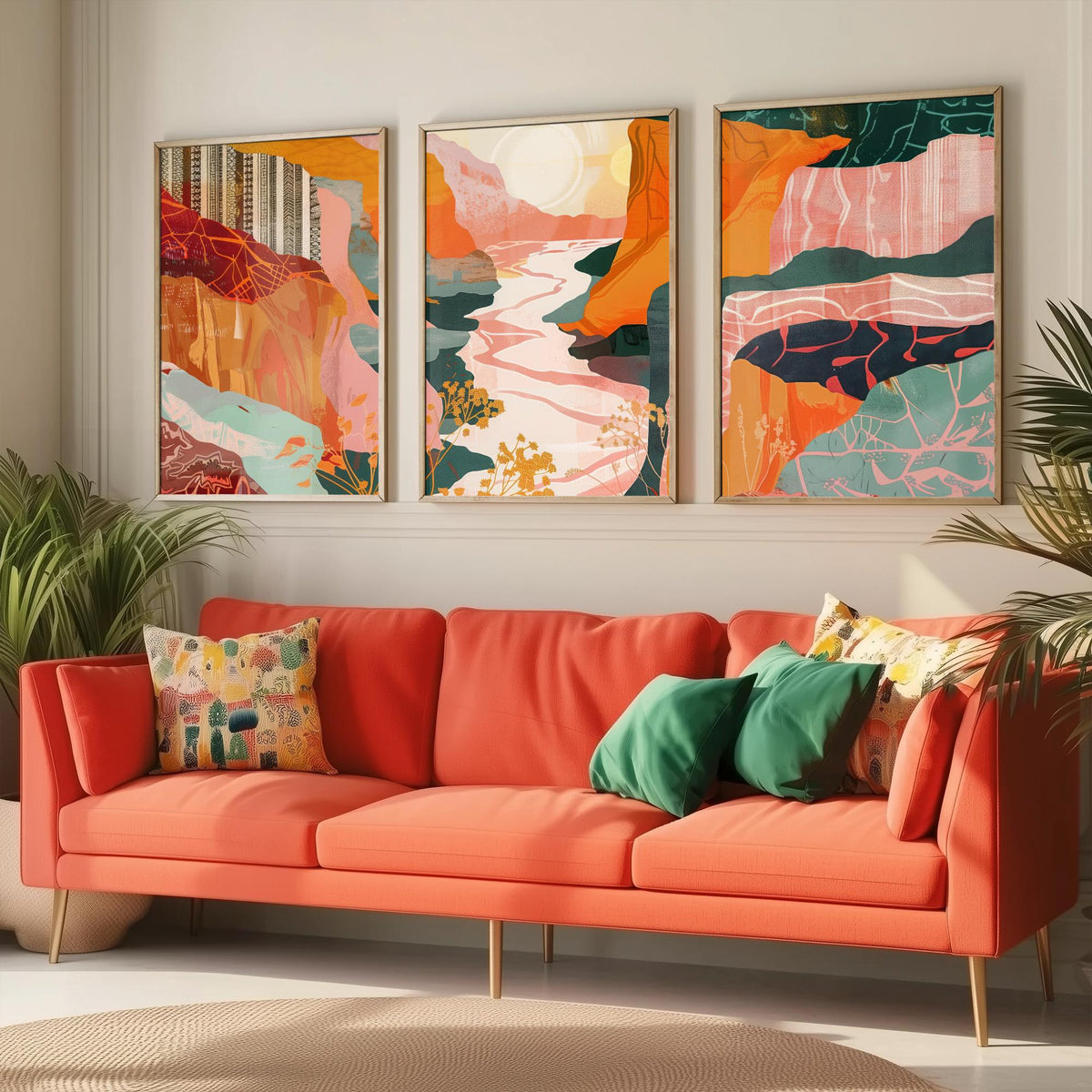 Conceptual Canyon Set of Three Art Prints V8 - Pink Terracotta Gorge - Boho Abstract Landscape Collage Illustration Poster Decor