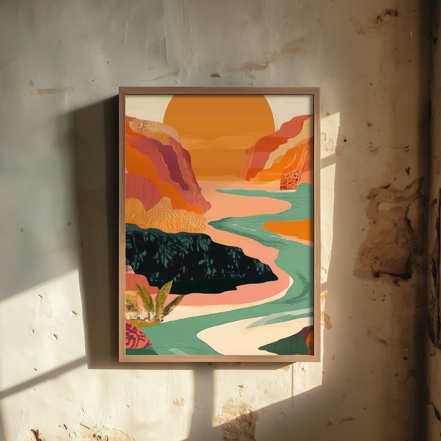Abstract Mountain Art Print - Emerald Green Boho Landscape Poster - Mid Century Sun Painting - Big Sun Valley V9 2/3