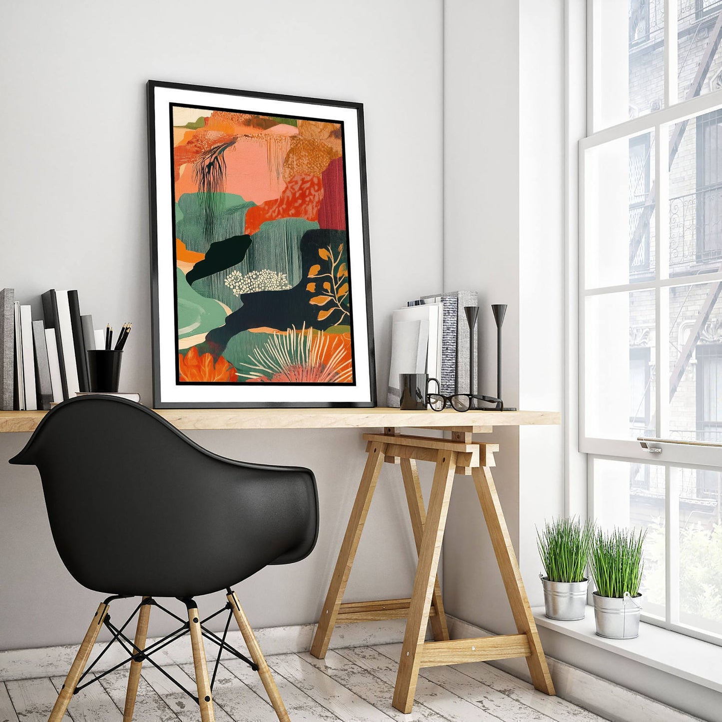 Abstract Mountain Art Print - Emerald Green Boho Landscape Poster - Mid Century Sun Painting - Emerald Cliffs V9 3/3
