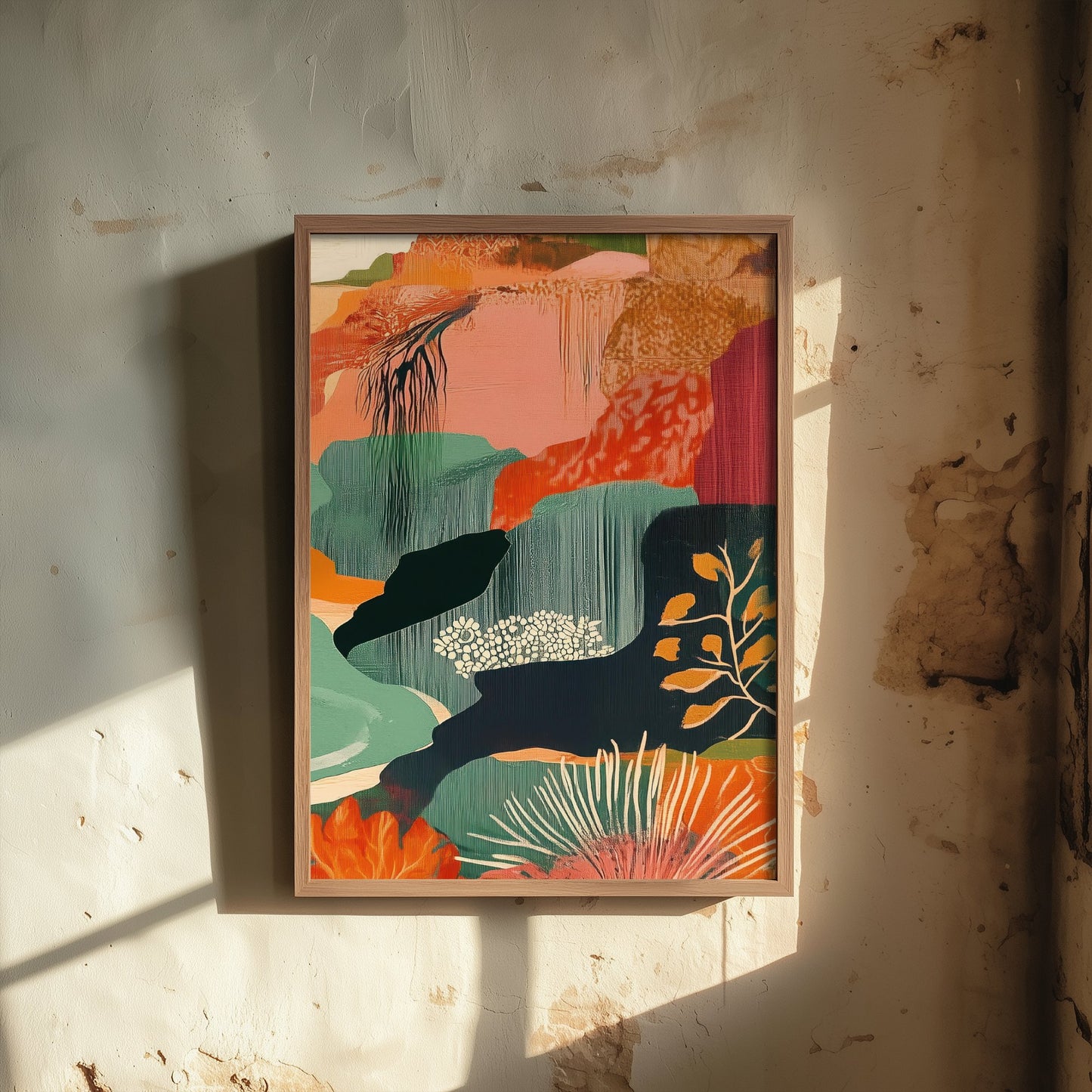 Abstract Mountain Art Print - Emerald Green Boho Landscape Poster - Mid Century Sun Painting - Emerald Cliffs V9 3/3