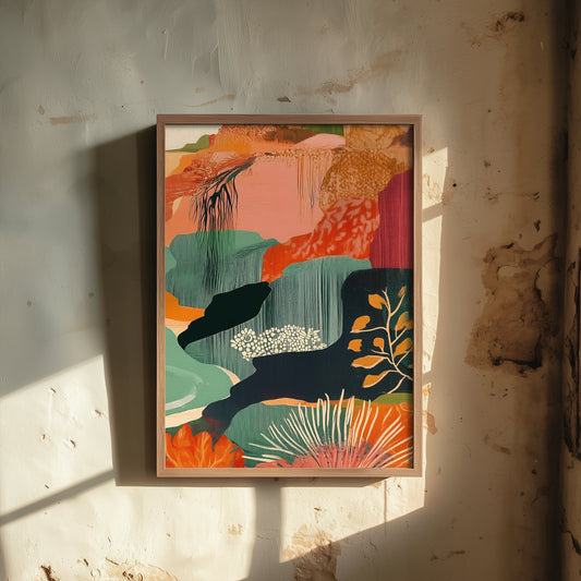 Abstract Mountain Art Print - Emerald Green Boho Landscape Poster - Mid Century Sun Painting - Emerald Cliffs V9 3/3