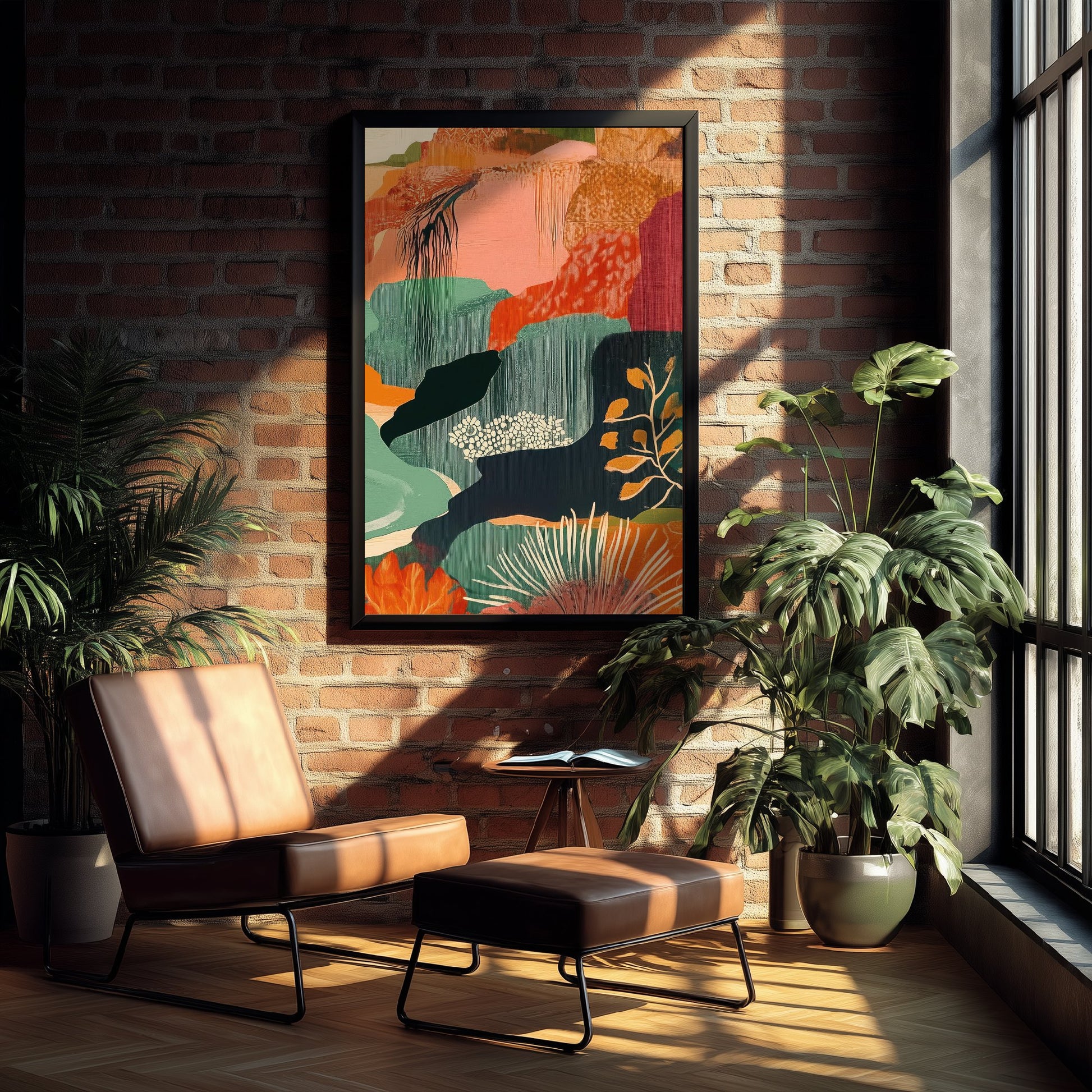 Abstract Mountain Art Print - Emerald Green Boho Landscape Poster - Mid Century Sun Painting - Emerald Cliffs V9 3/3