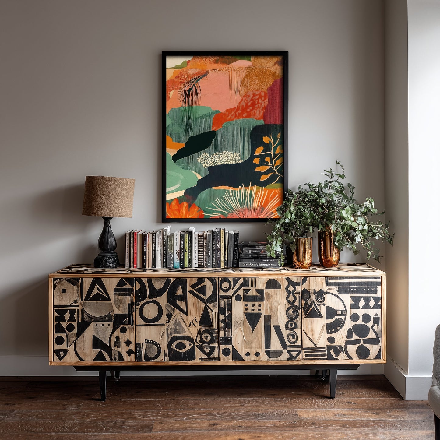 Abstract Mountain Art Print - Emerald Green Boho Landscape Poster - Mid Century Sun Painting - Emerald Cliffs V9 3/3