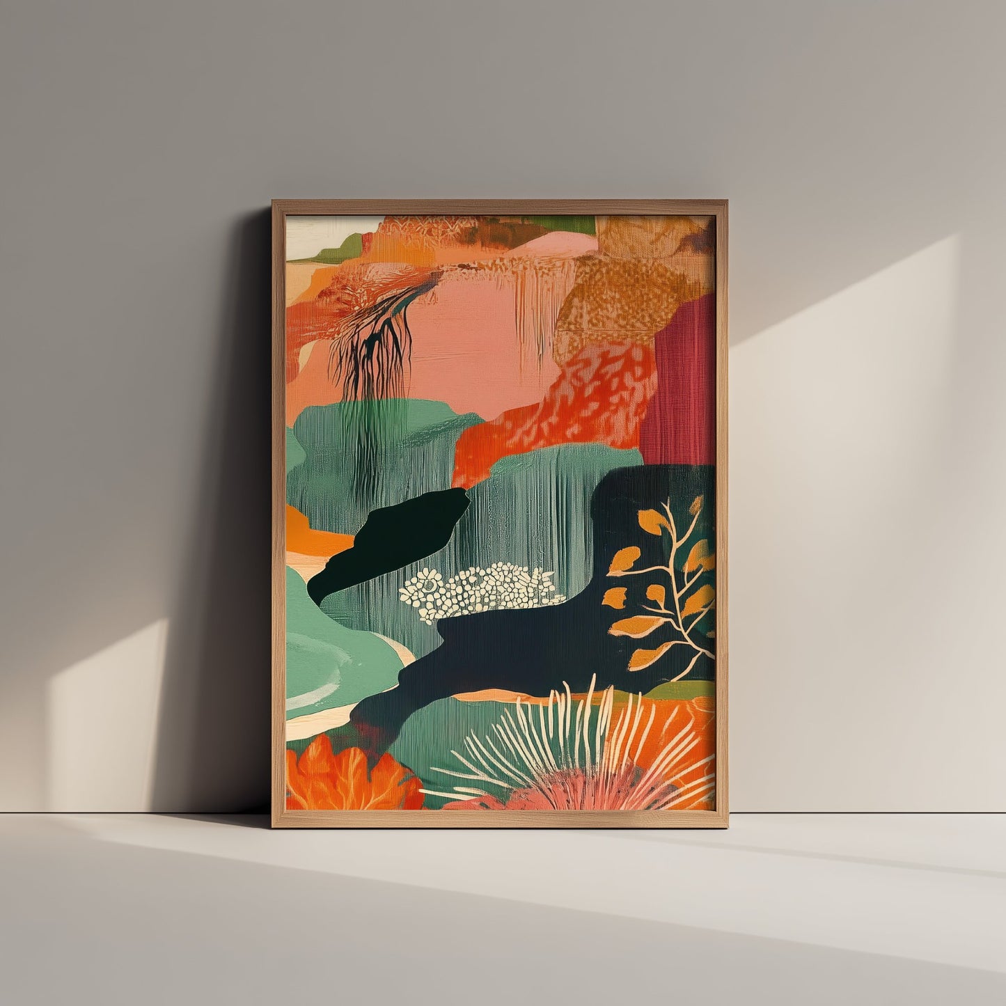 Abstract Mountain Art Print - Emerald Green Boho Landscape Poster - Mid Century Sun Painting - Emerald Cliffs V9 3/3