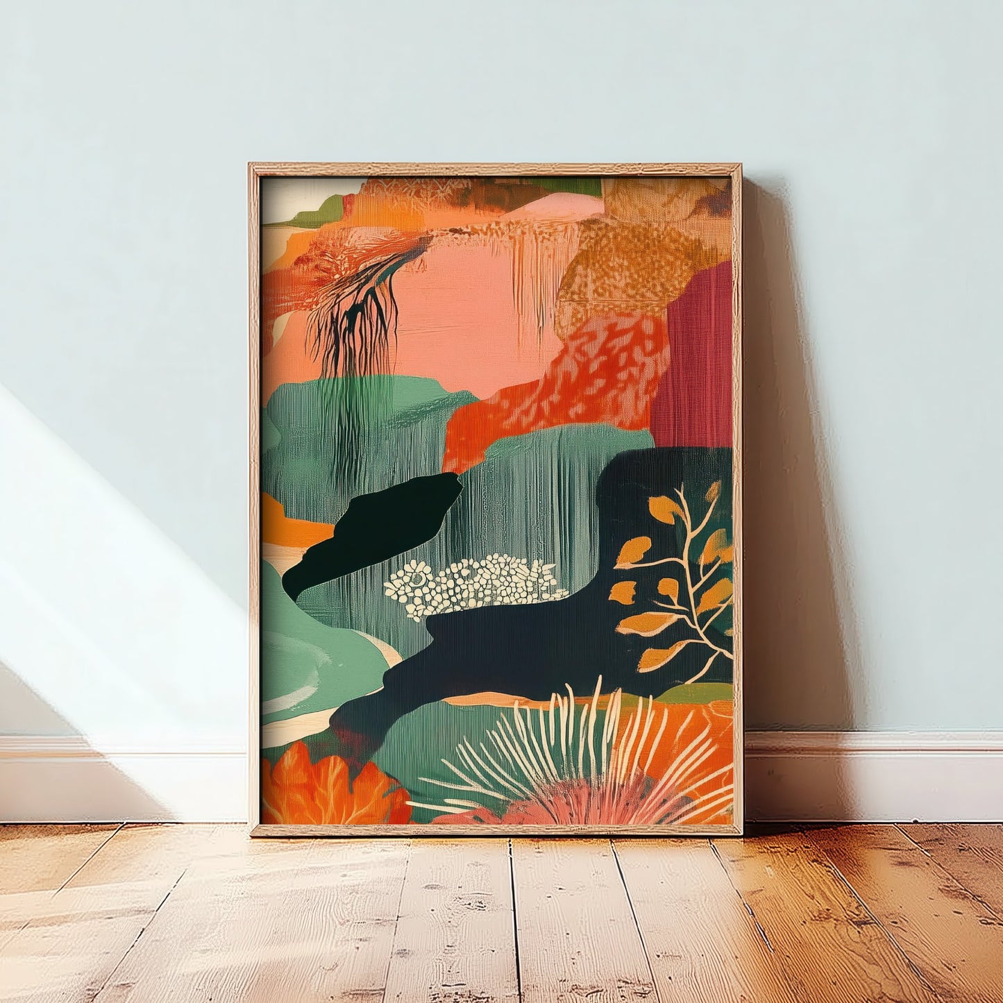 Abstract Mountain Art Print - Emerald Green Boho Landscape Poster - Mid Century Sun Painting - Emerald Cliffs V9 3/3