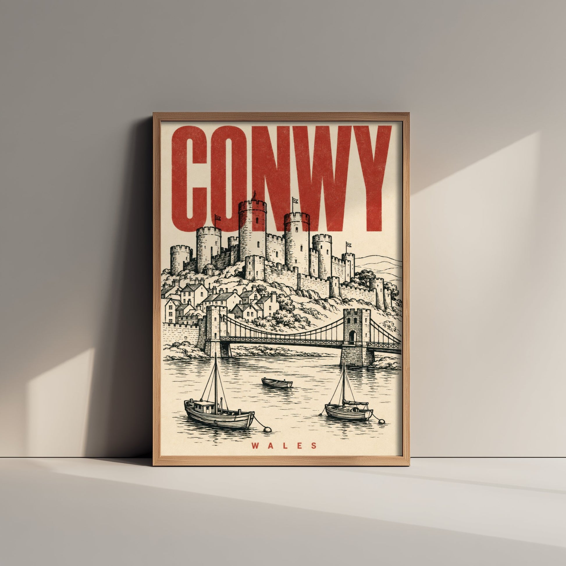Conwy Castle Travel Poster - Wales Art Print - Vintage Duotone Illustration - Medieval Castle 1/3