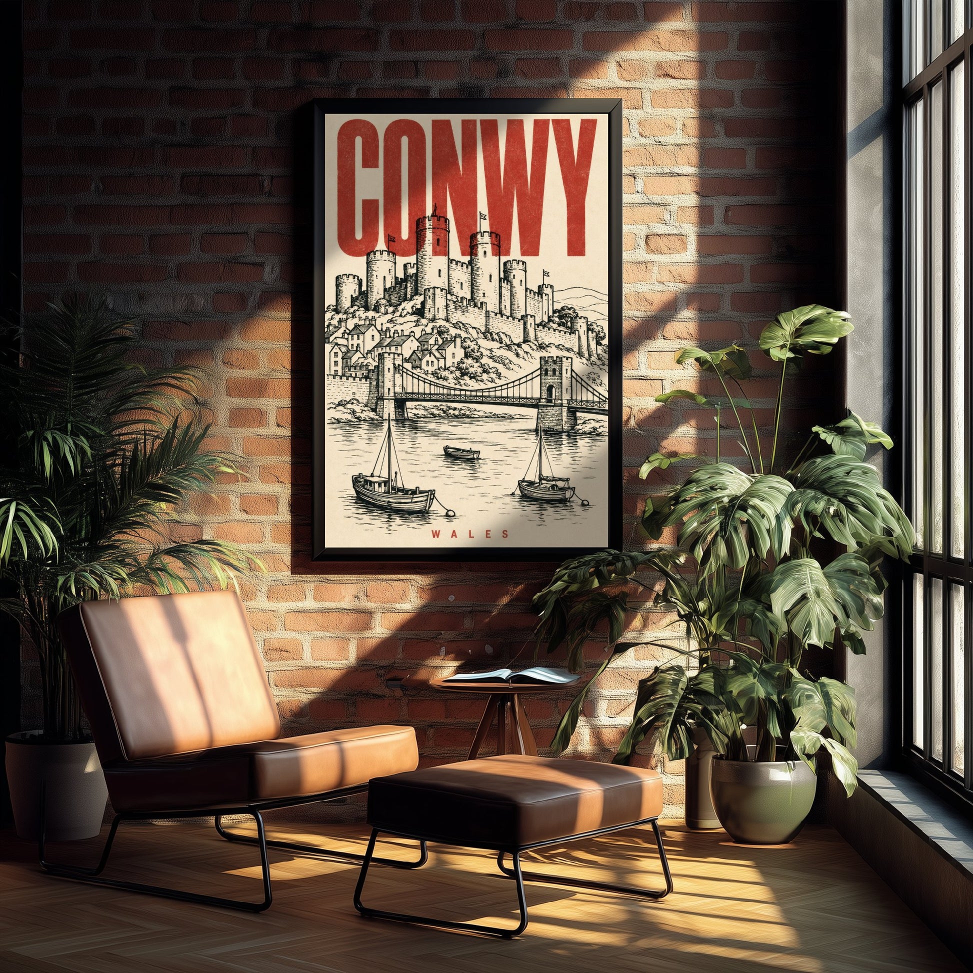 Conwy Castle Travel Poster - Wales Art Print - Vintage Duotone Illustration - Medieval Castle 1/3