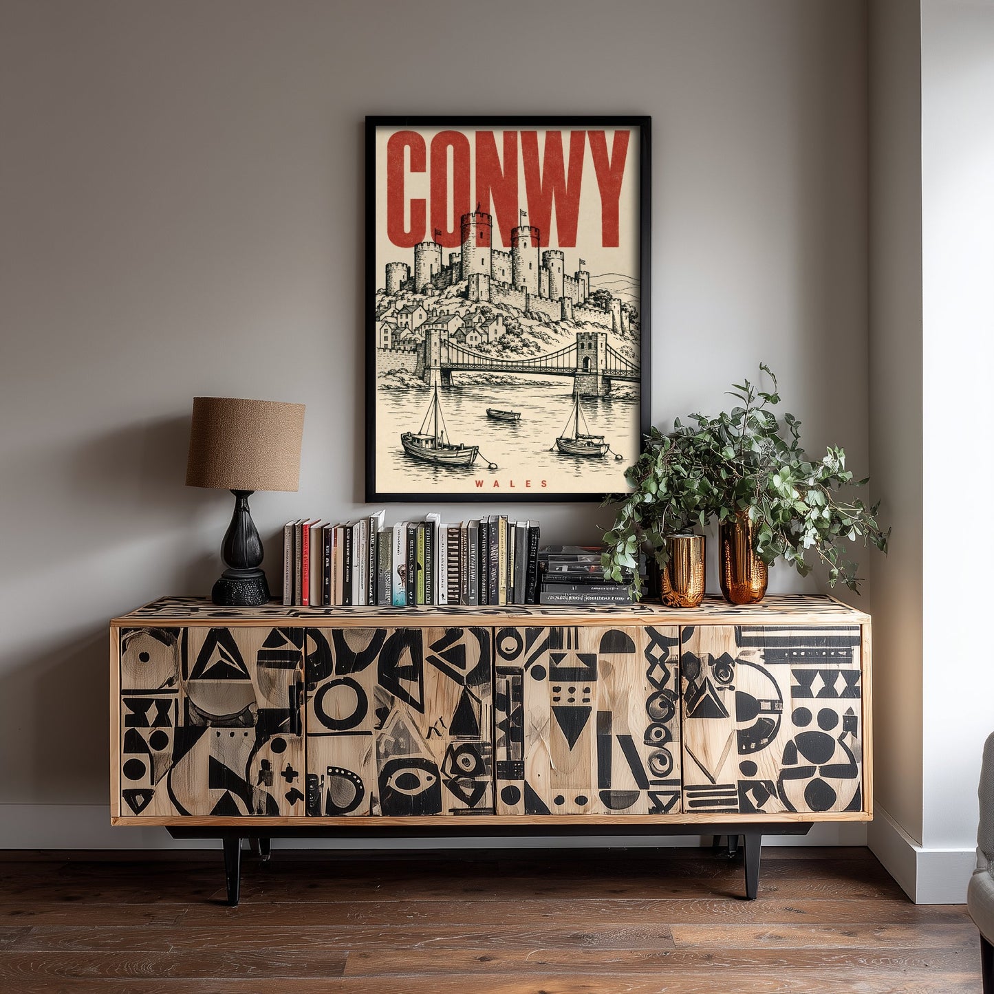 Conwy Castle Travel Poster - Wales Art Print - Vintage Duotone Illustration - Medieval Castle 1/3