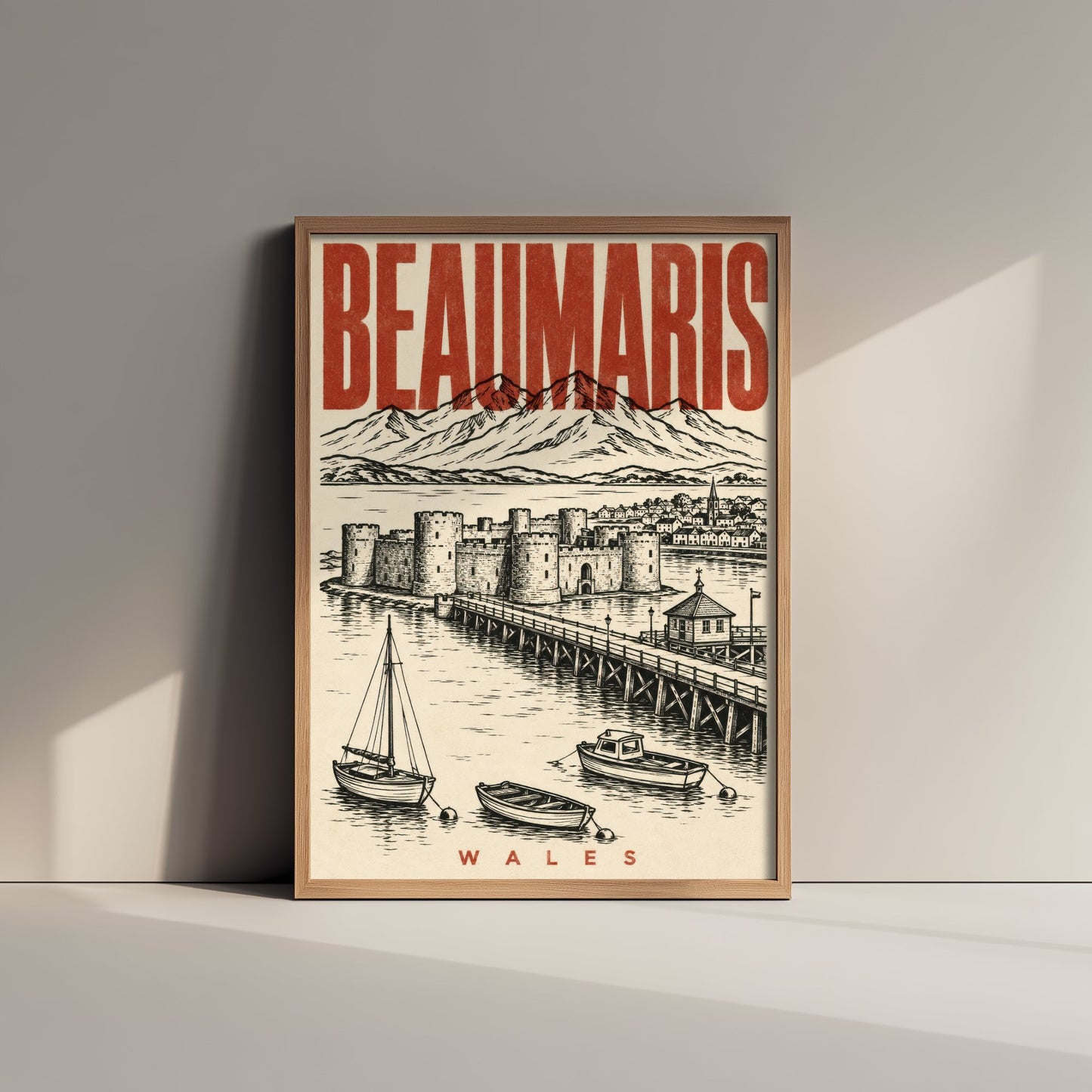 Beaumaris Castle Travel Poster - Wales Art Print - Vintage Duotone Illustration - Anglesey Castle 2/3