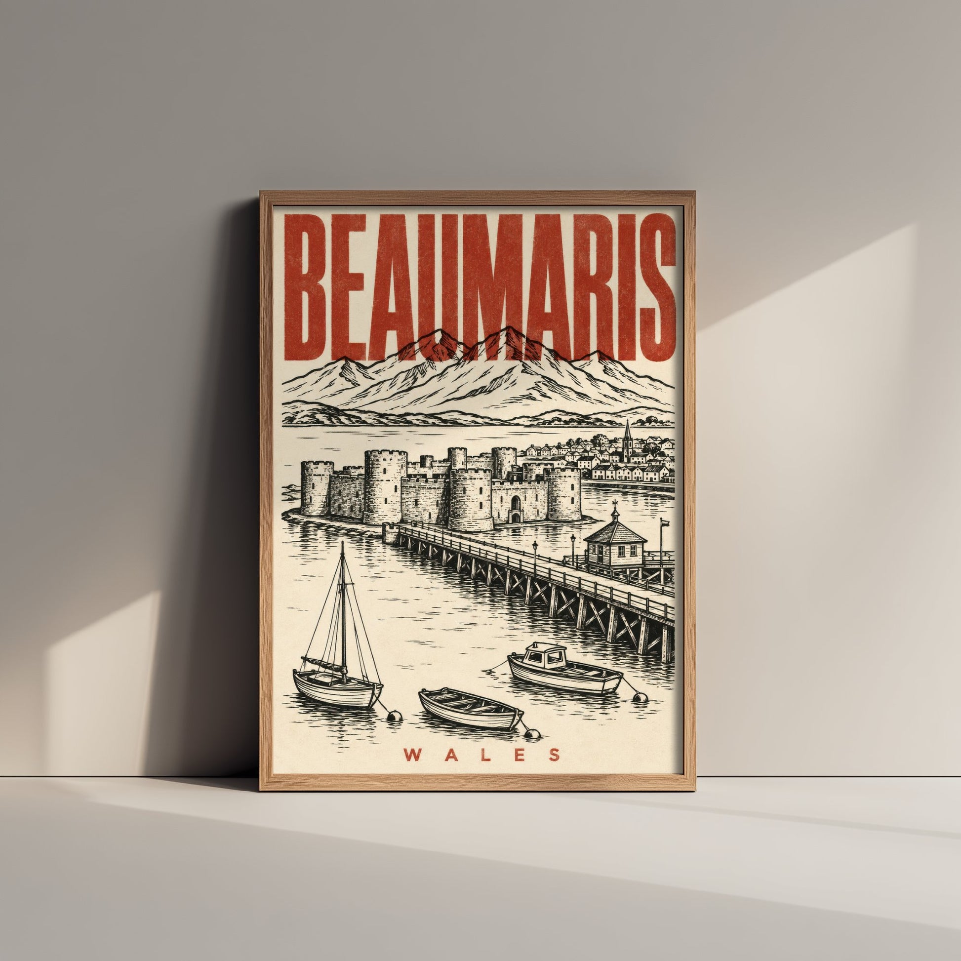 Beaumaris Castle Travel Poster - Wales Art Print - Vintage Duotone Illustration - Anglesey Castle 2/3