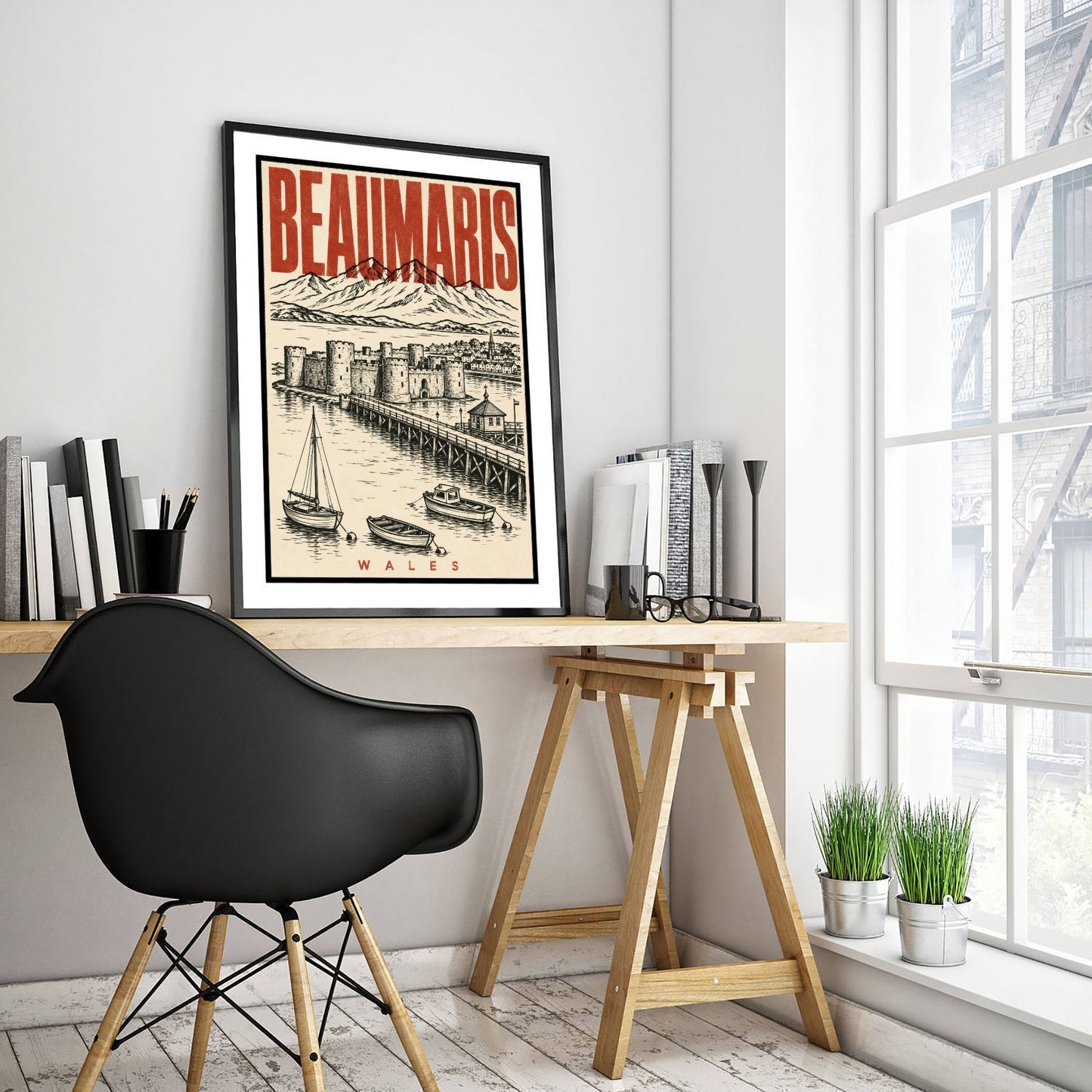 Beaumaris Castle Travel Poster - Wales Art Print - Vintage Duotone Illustration - Anglesey Castle 2/3