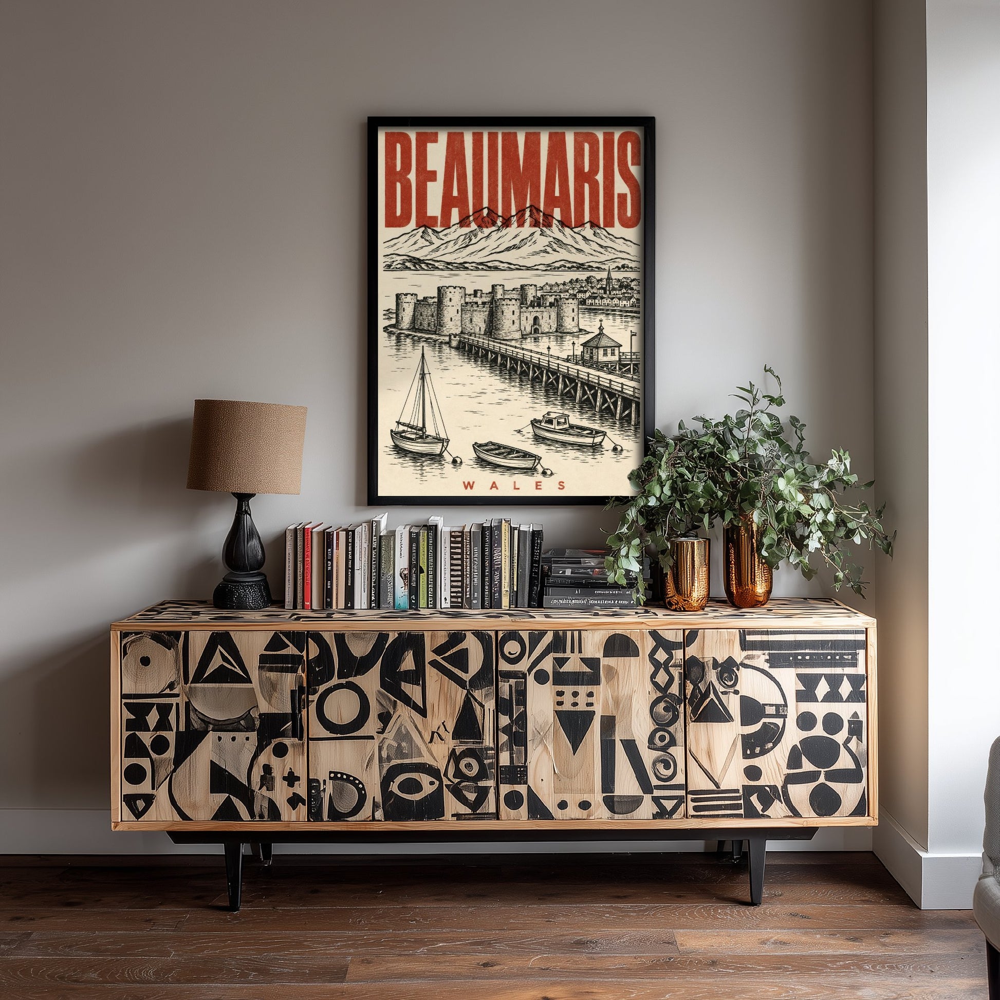 Beaumaris Castle Travel Poster - Wales Art Print - Vintage Duotone Illustration - Anglesey Castle 2/3