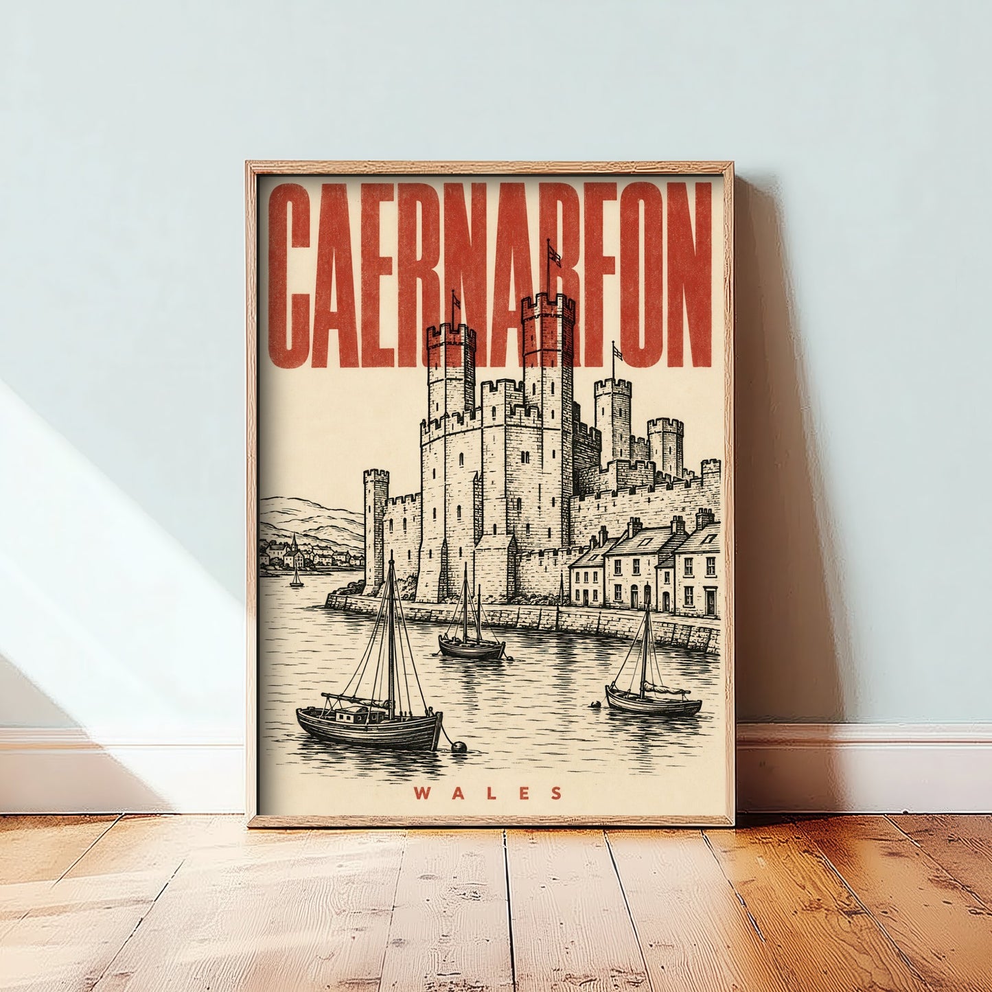 Caernarfon Castle Travel Poster - Wales Art Print - Vintage Duotone Illustration - Medieval Castle 3/3