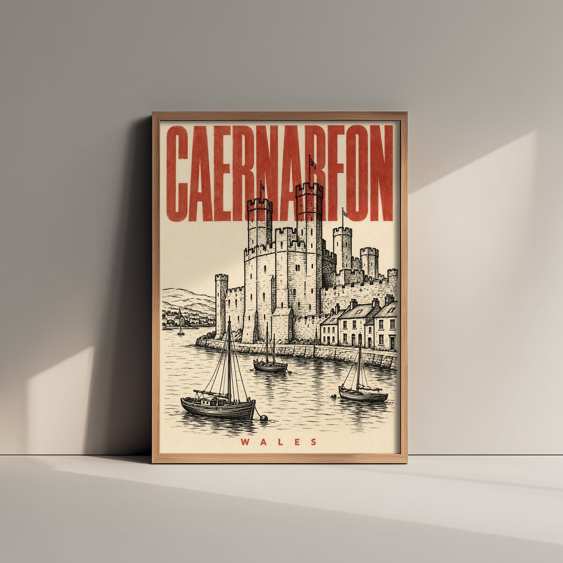 Caernarfon Castle Travel Poster - Wales Art Print - Vintage Duotone Illustration - Medieval Castle 3/3