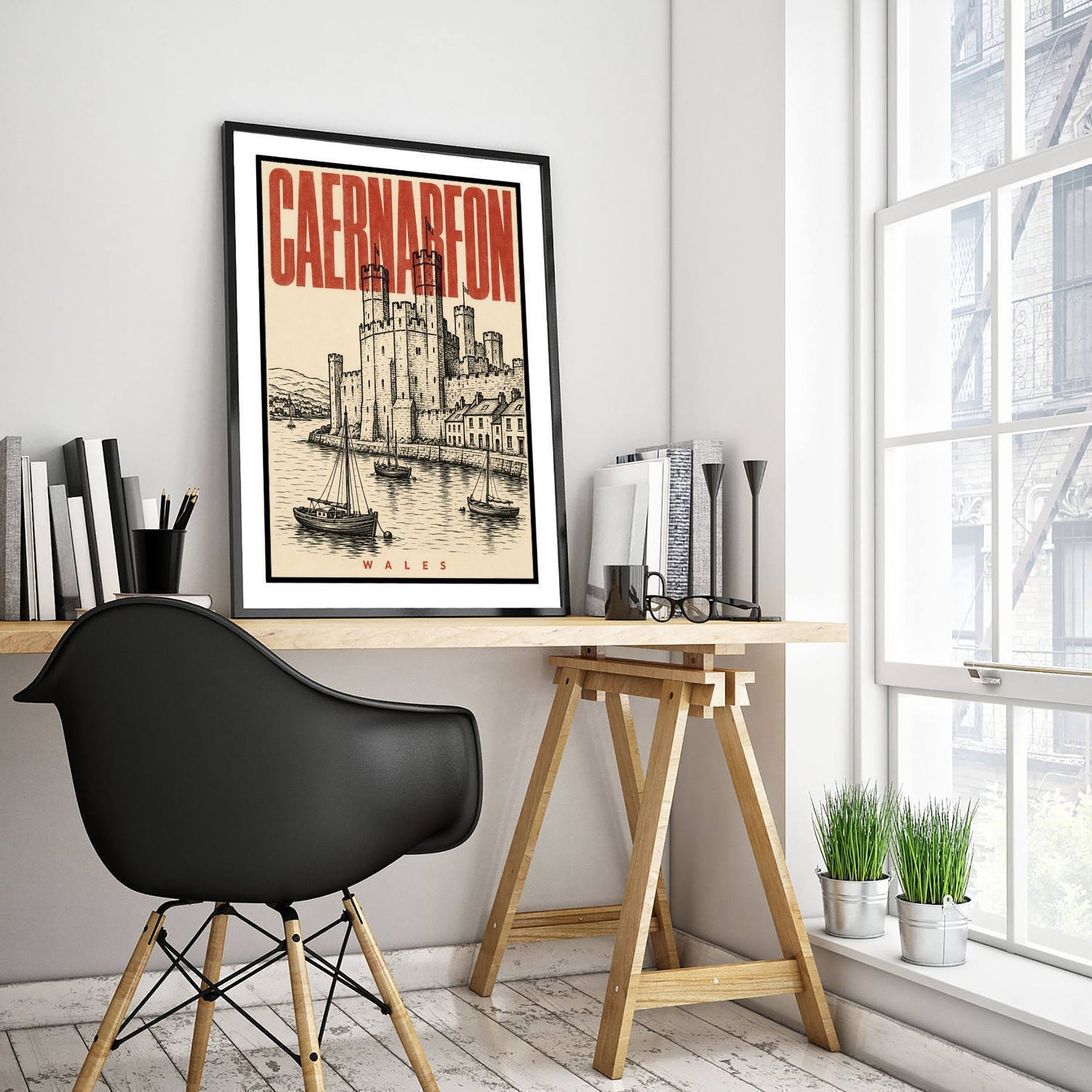 Caernarfon Castle Travel Poster - Wales Art Print - Vintage Duotone Illustration - Medieval Castle 3/3
