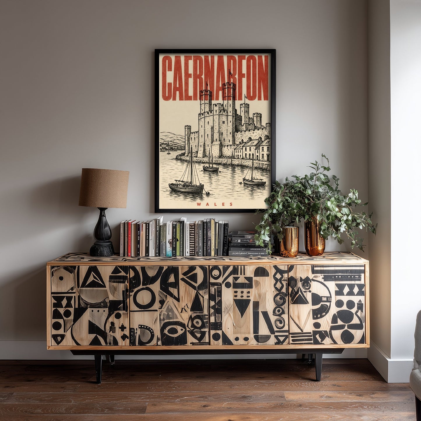 Caernarfon Castle Travel Poster - Wales Art Print - Vintage Duotone Illustration - Medieval Castle 3/3