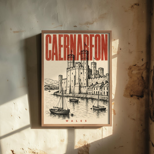 Caernarfon Castle Travel Poster - Wales Art Print - Vintage Duotone Illustration - Medieval Castle 3/3