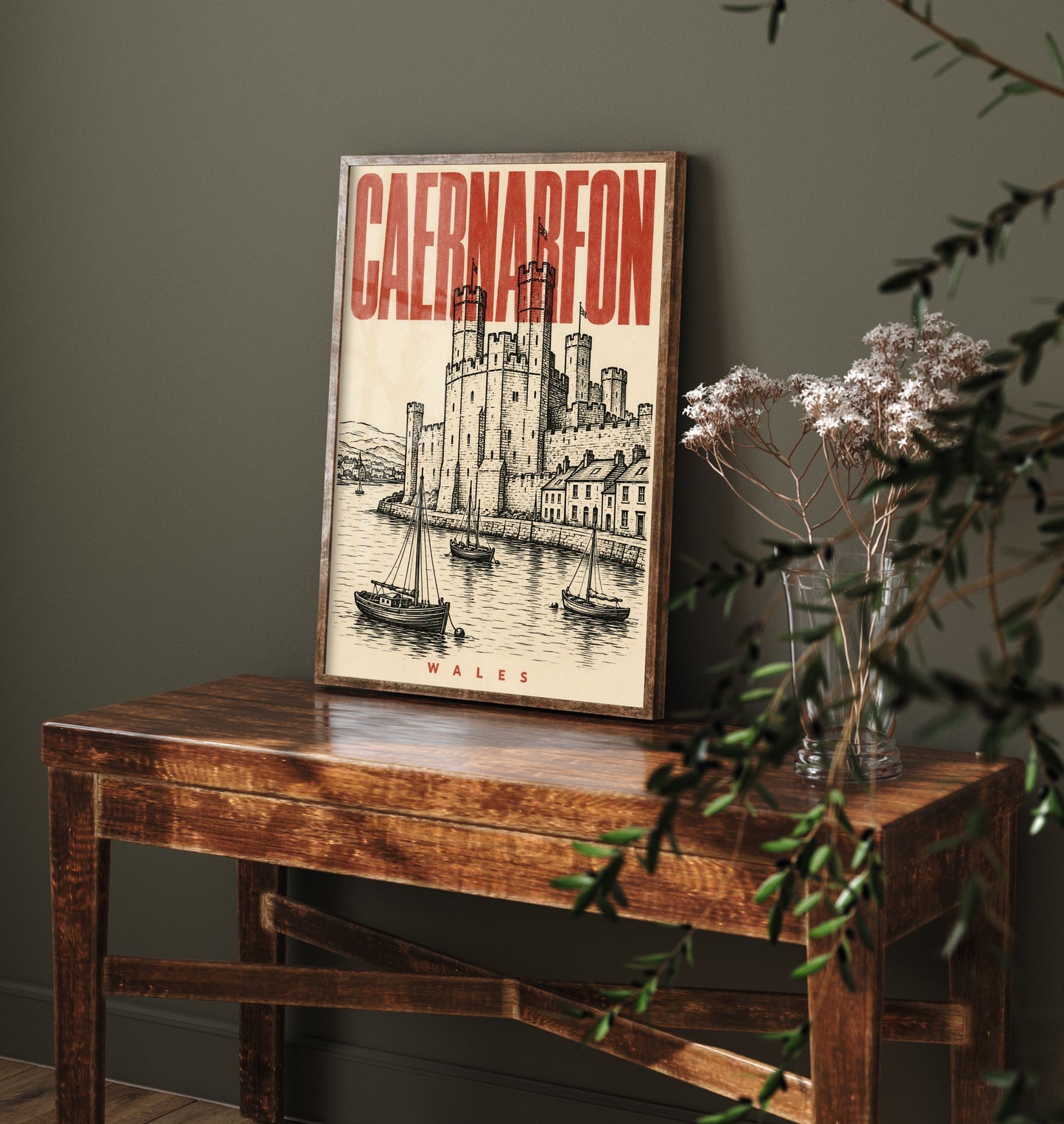 Caernarfon Castle Travel Poster - Wales Art Print - Vintage Duotone Illustration - Medieval Castle 3/3