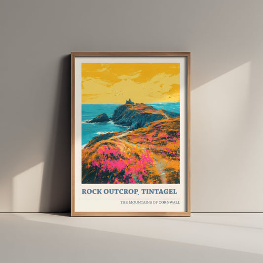Tintagel Travel Poster - Cornwall England Art Print - Vibrant Coastal Painting - Rock Outcrop Cliffs 1/3