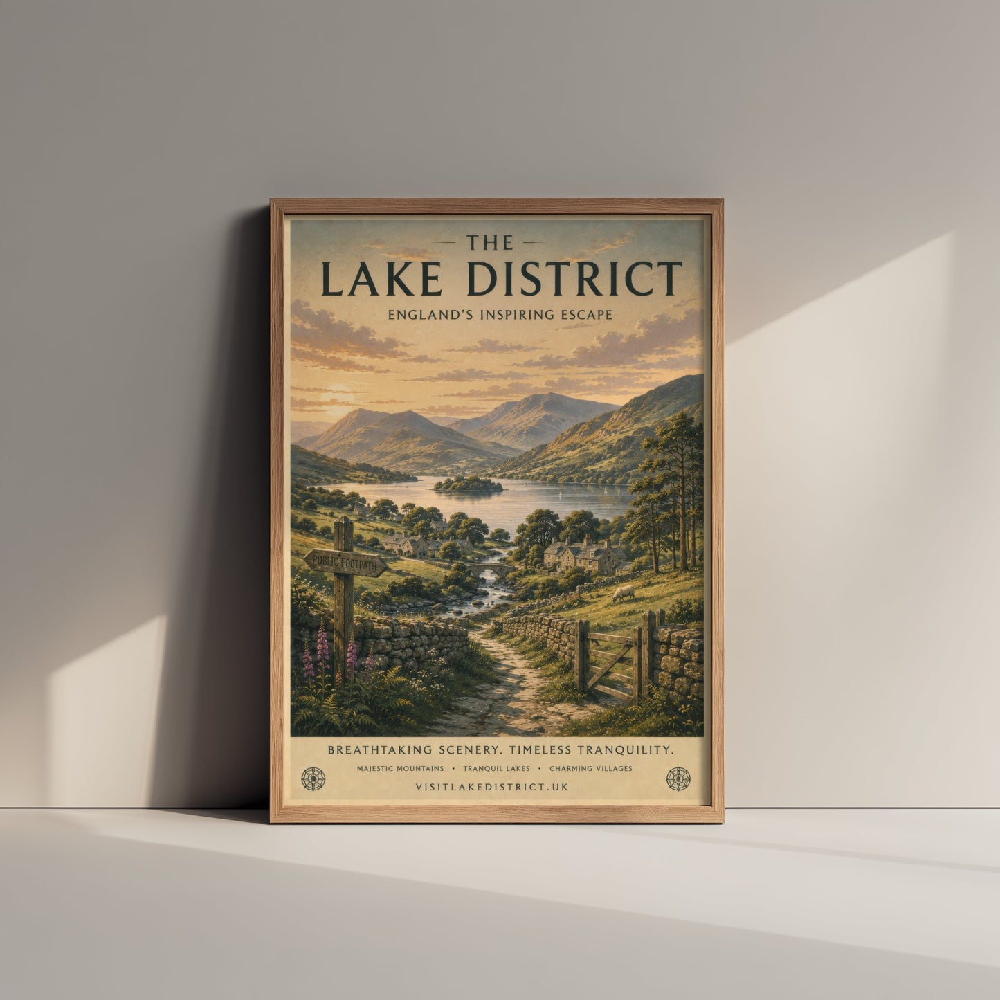 Lake District England Travel Poster - Vintage Art Print - Mountains Illustration - Cumbria Fells Visit 2/3