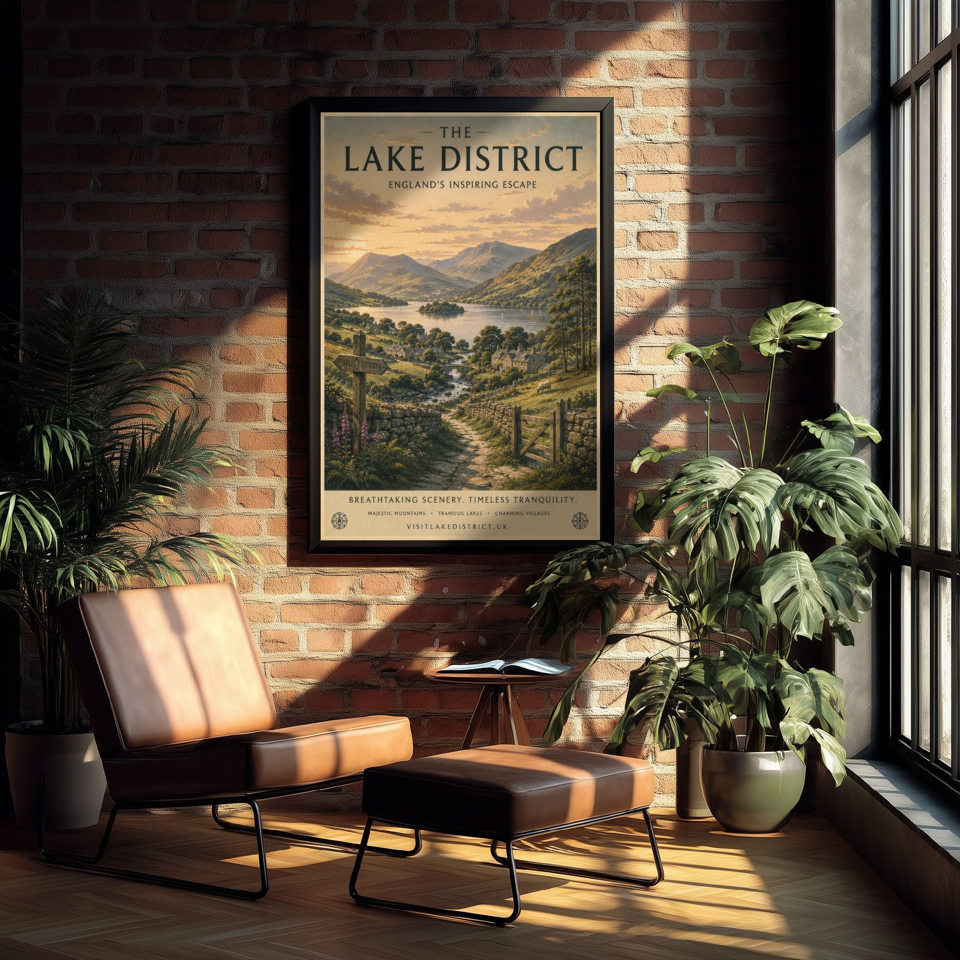 Lake District England Travel Poster - Vintage Art Print - Mountains Illustration - Cumbria Fells Visit 2/3