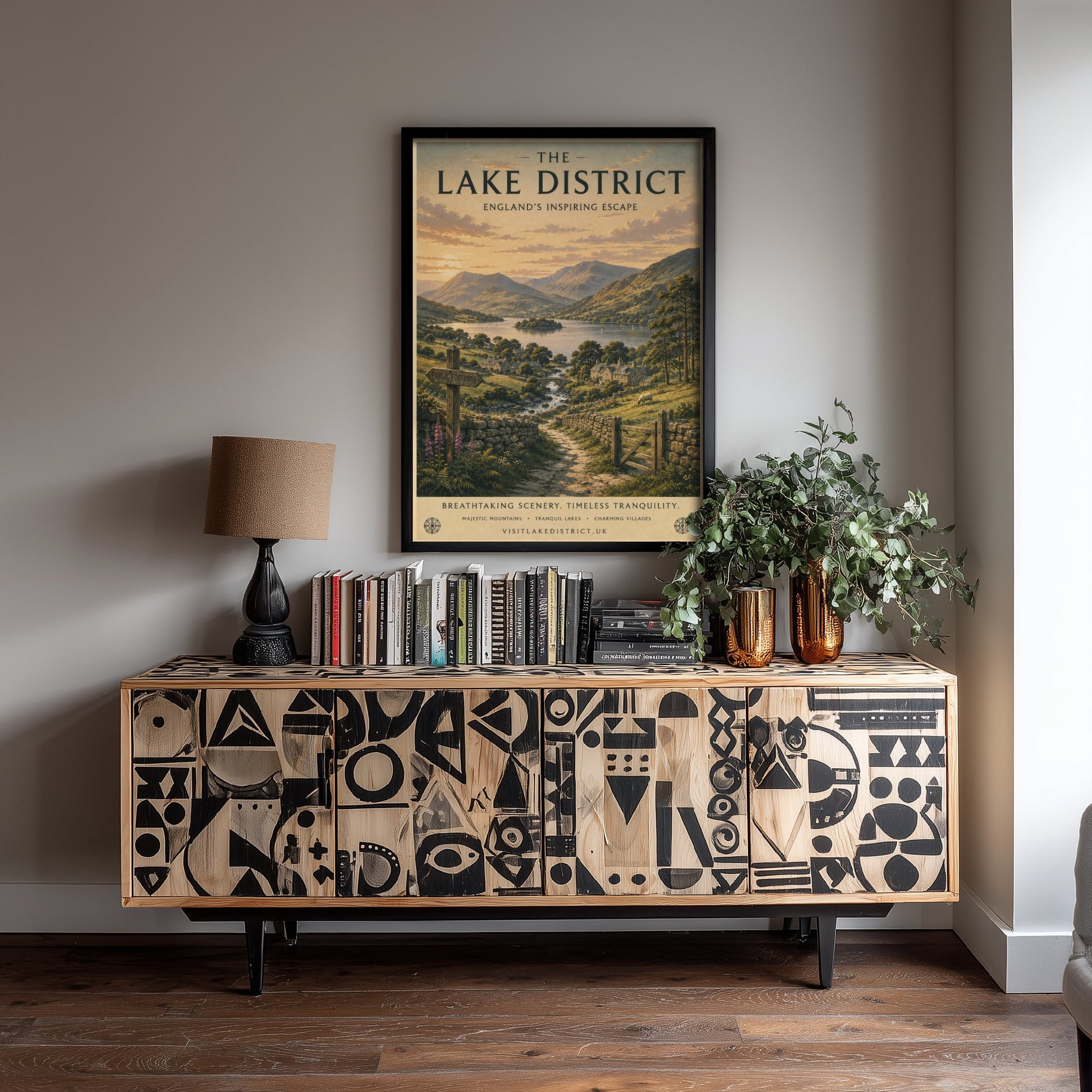 Lake District England Travel Poster - Vintage Art Print - Mountains Illustration - Cumbria Fells Visit 2/3