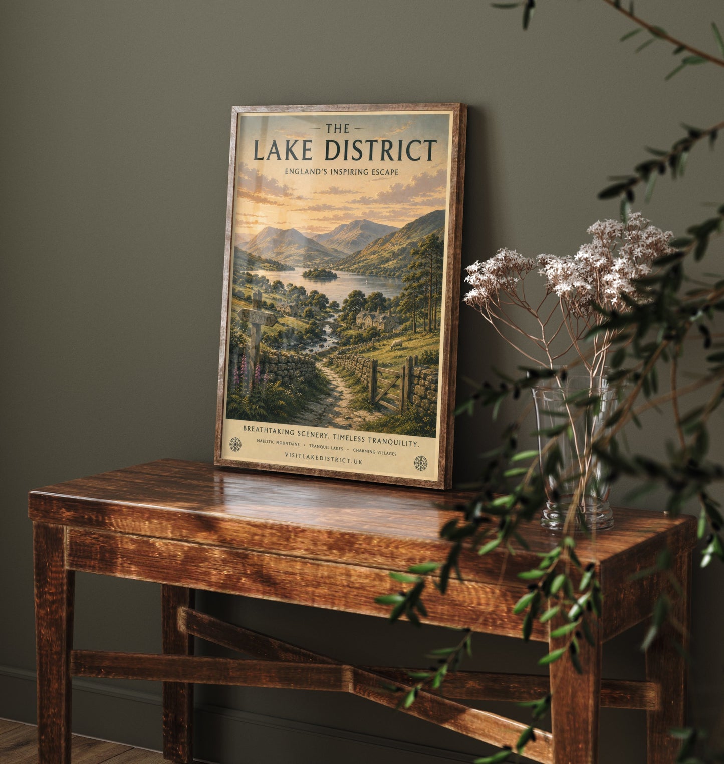 Lake District England Travel Poster - Vintage Art Print - Mountains Illustration - Cumbria Fells Visit 2/3