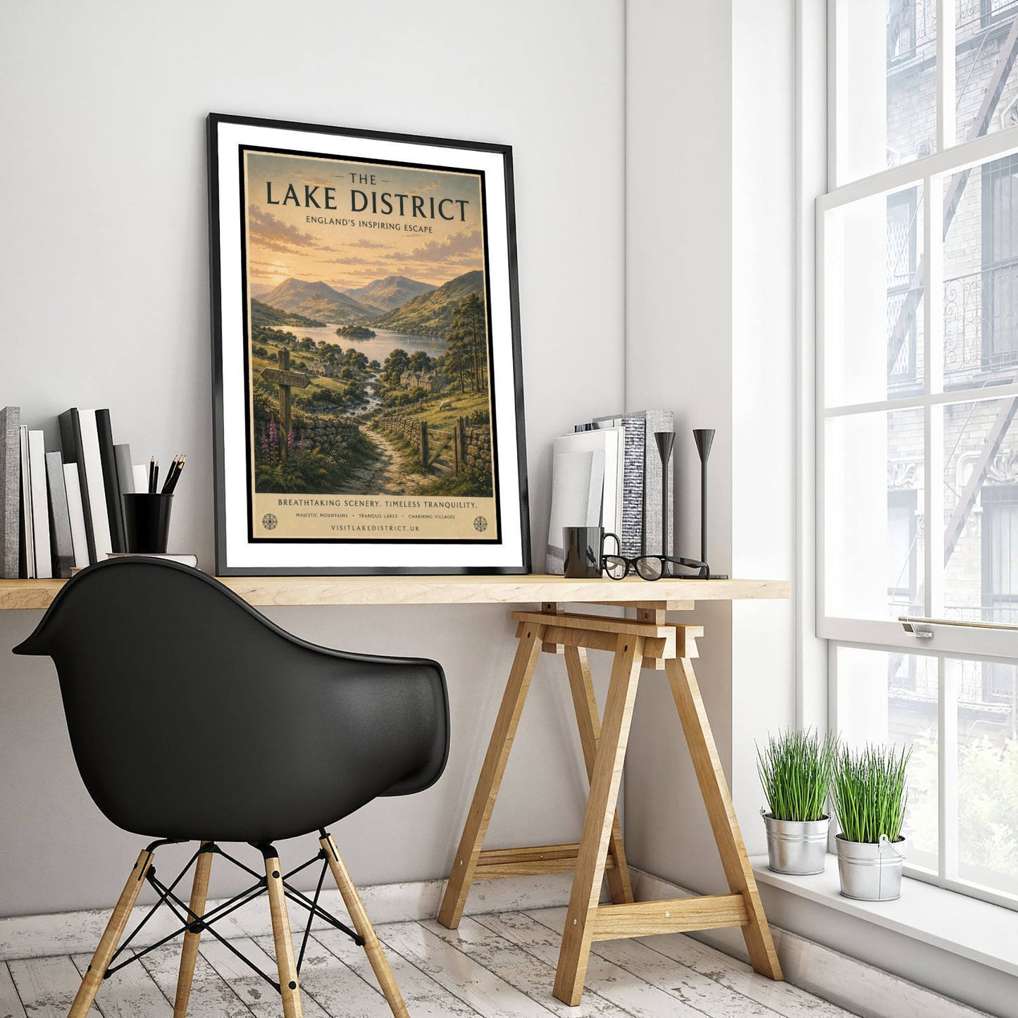 Lake District England Travel Poster - Vintage Art Print - Mountains Illustration - Cumbria Fells Visit 2/3