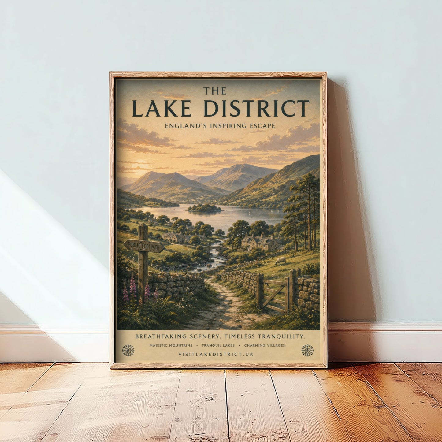 Lake District England Travel Poster - Vintage Art Print - Mountains Illustration - Cumbria Fells Visit 2/3