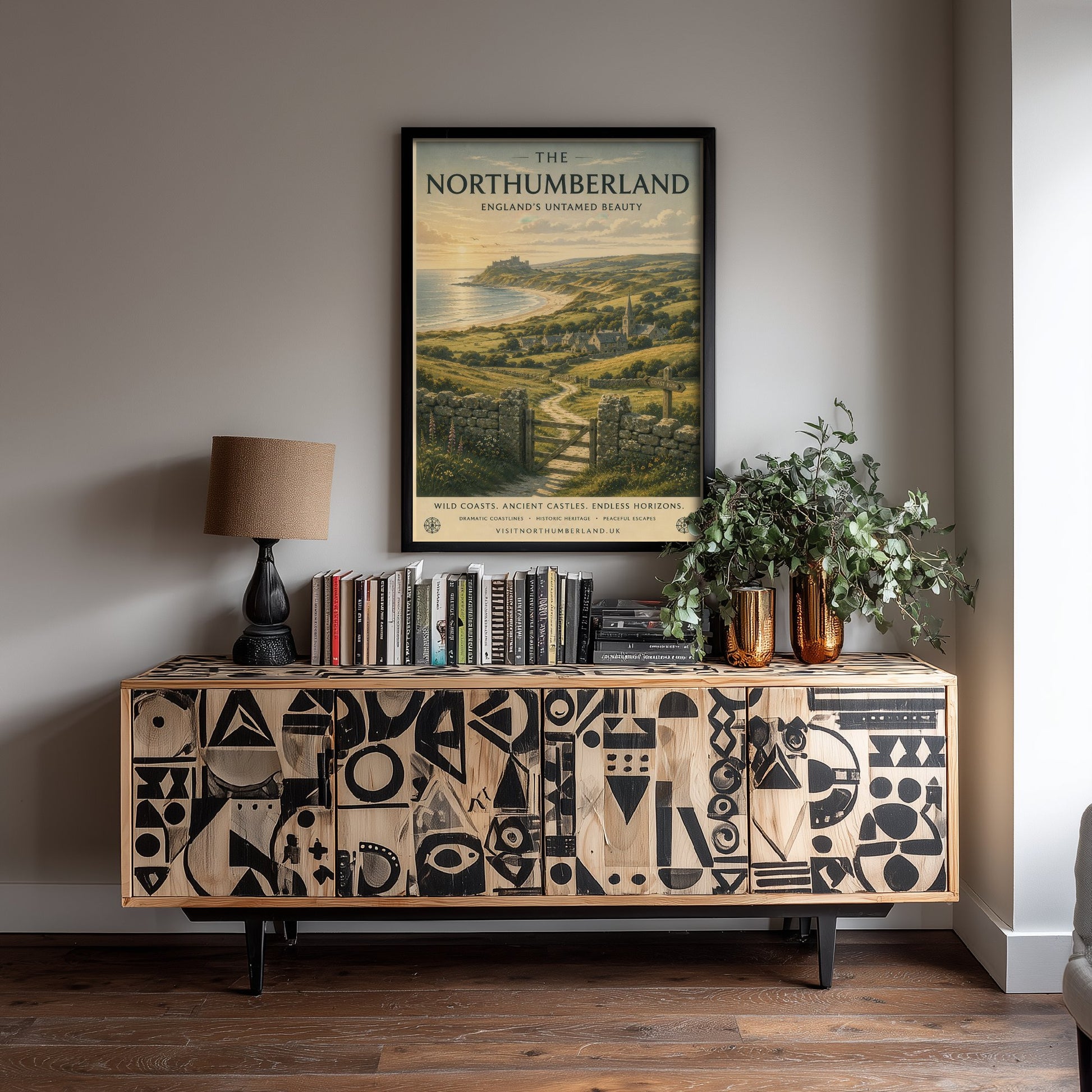 Northumberland England Travel Poster - Coastal Castle Art Print - Coast Illustration - Wild Beach Sunset Visit 3/3