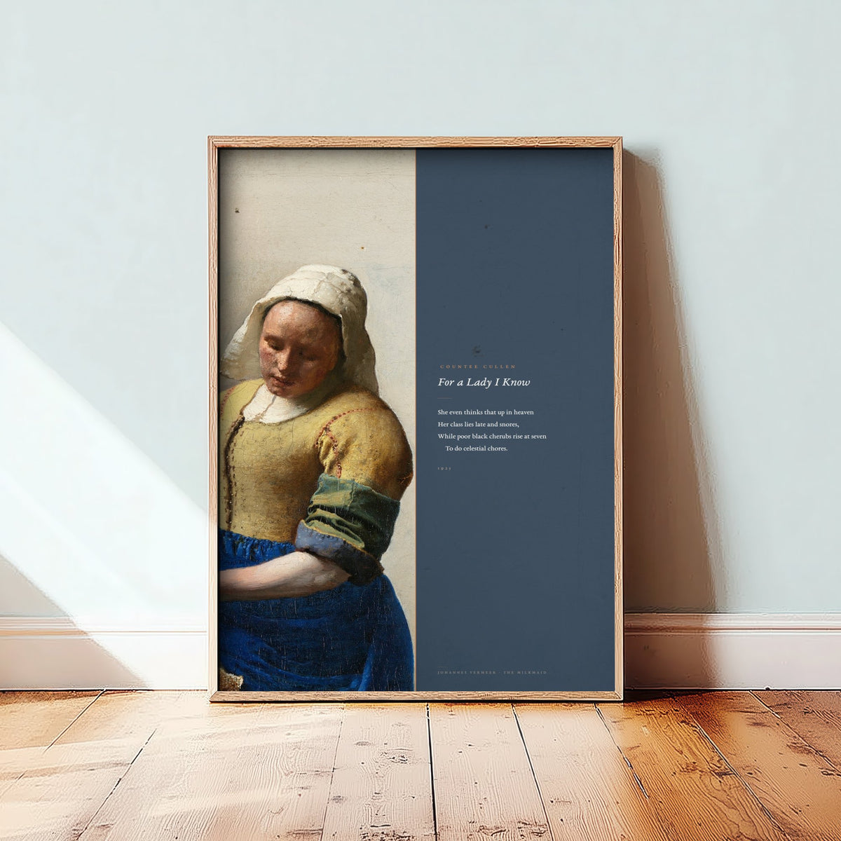 For a Lady I Know by Countee Cullen Art Print - Full Poem beside Vermeer The Milkmaid Painting - Harlem Renaissance Poetry Poster