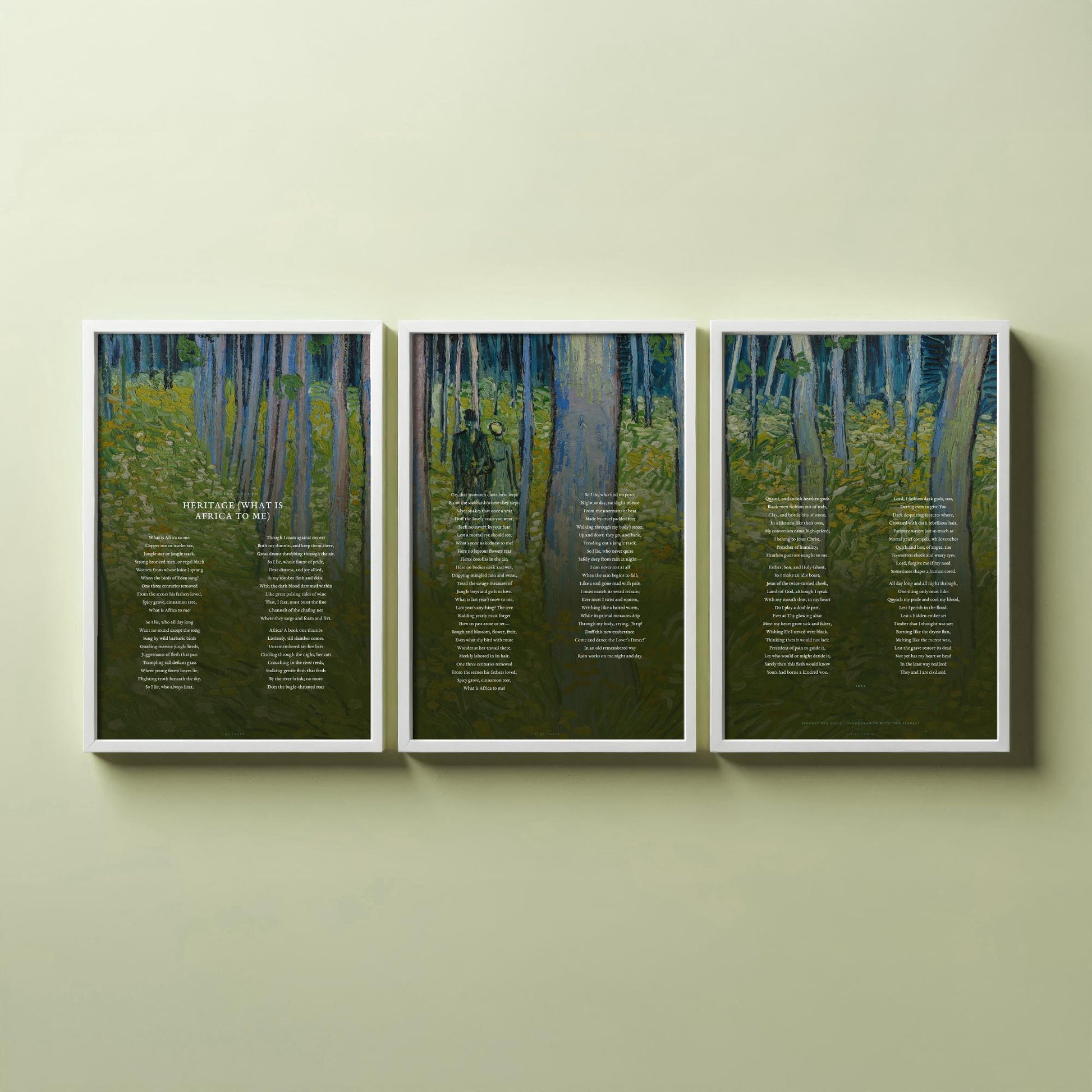 Heritage by Countee Cullen Set of Three Art Prints - What is Africa to Me Full Poem over Van Gogh Painting - Poetry Poster Triptych