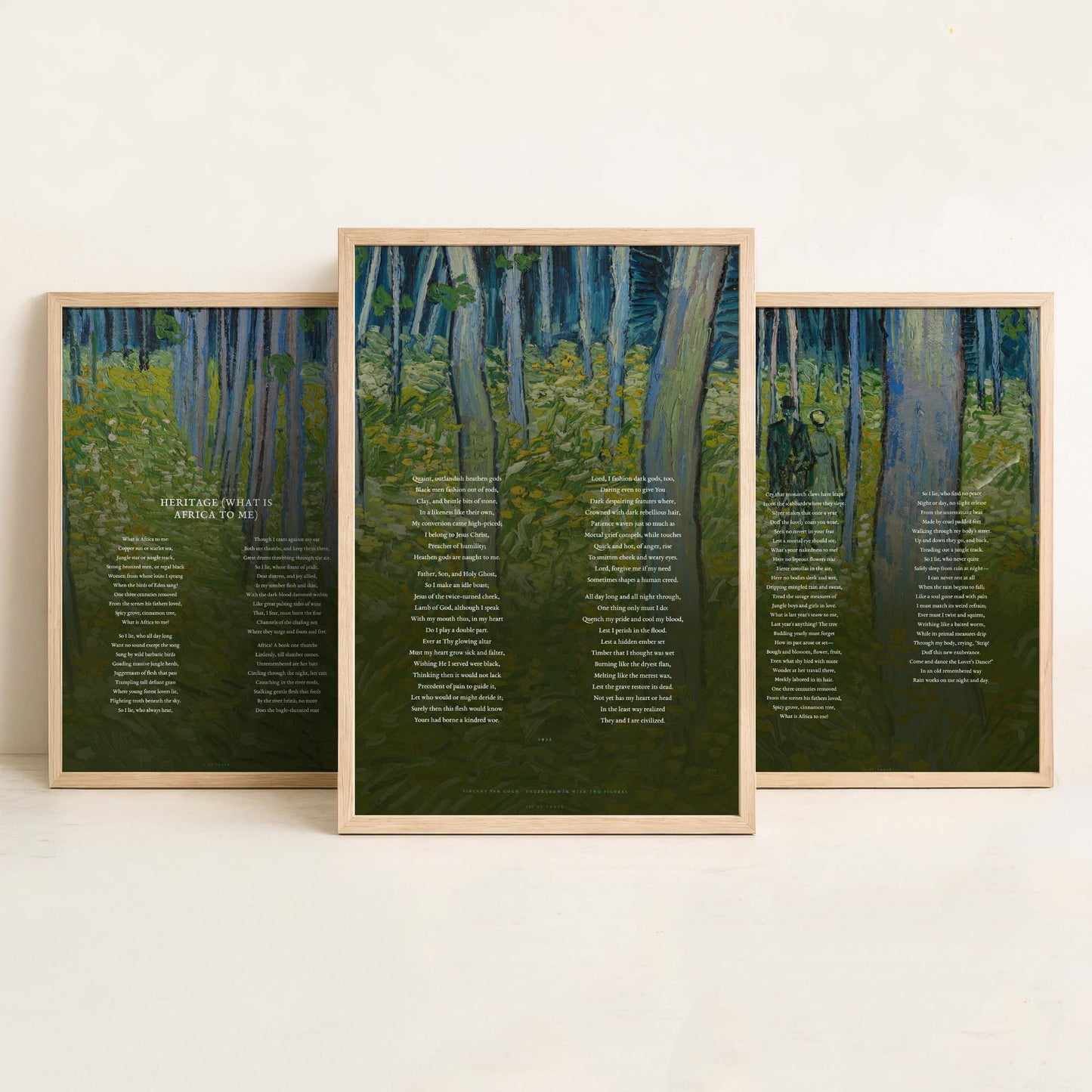 Heritage by Countee Cullen Set of Three Art Prints - What is Africa to Me Full Poem over Van Gogh Painting - Poetry Poster Triptych