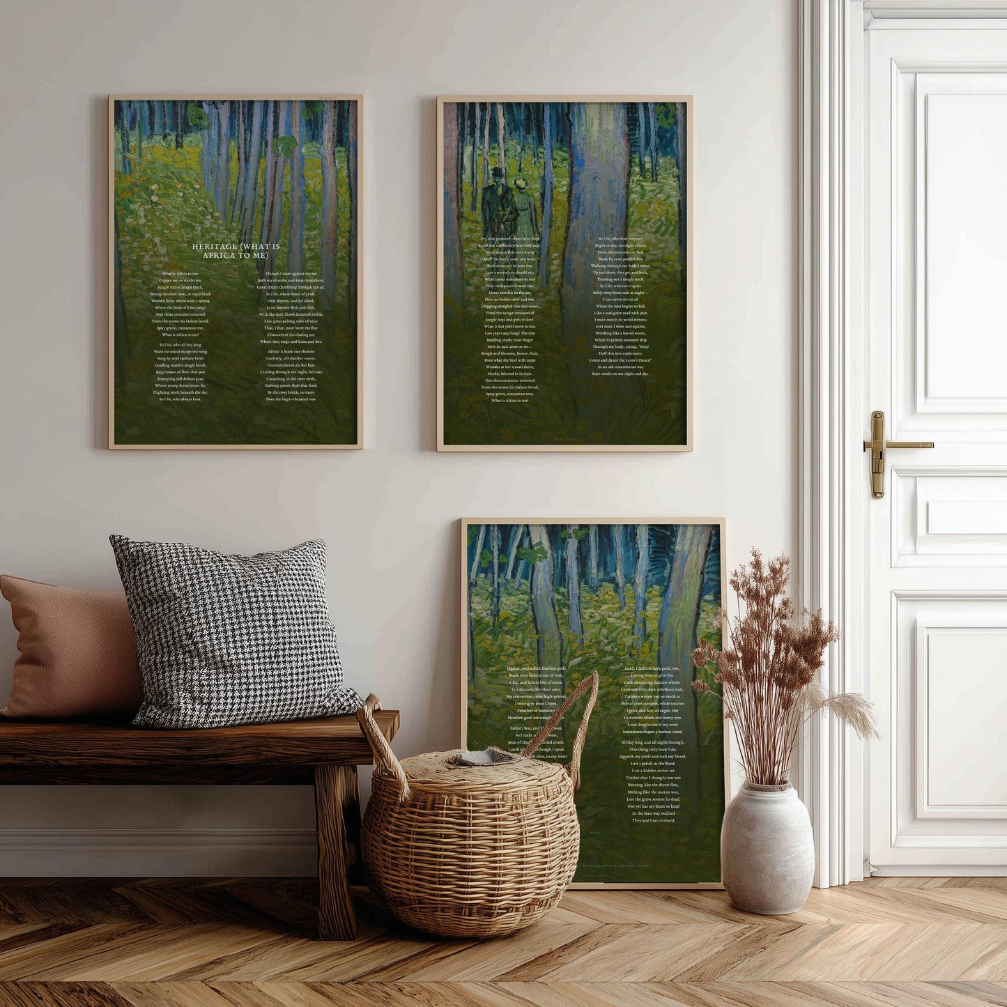 Heritage by Countee Cullen Set of Three Art Prints - What is Africa to Me Full Poem over Van Gogh Painting - Poetry Poster Triptych