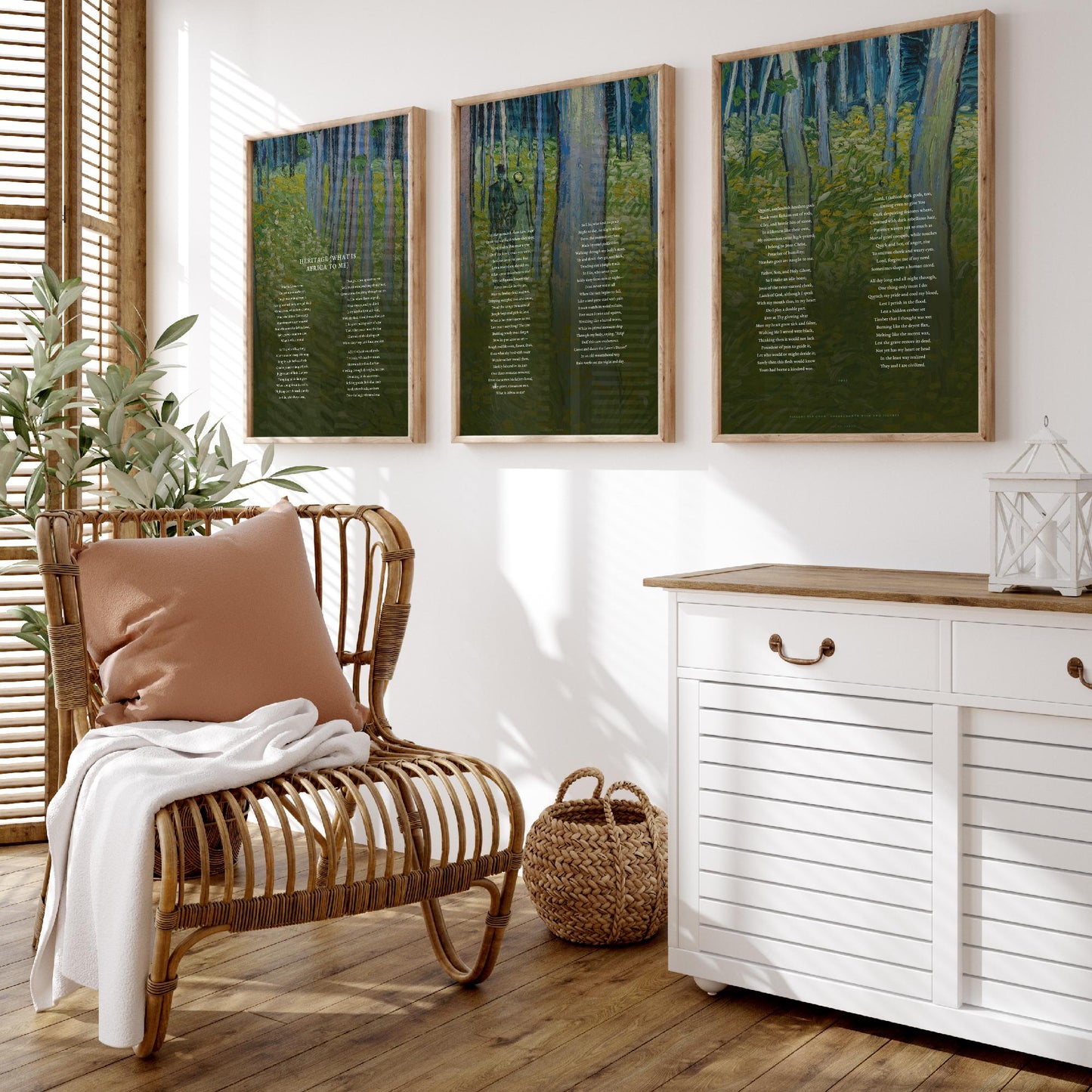 Heritage by Countee Cullen Set of Three Art Prints - What is Africa to Me Full Poem over Van Gogh Painting - Poetry Poster Triptych