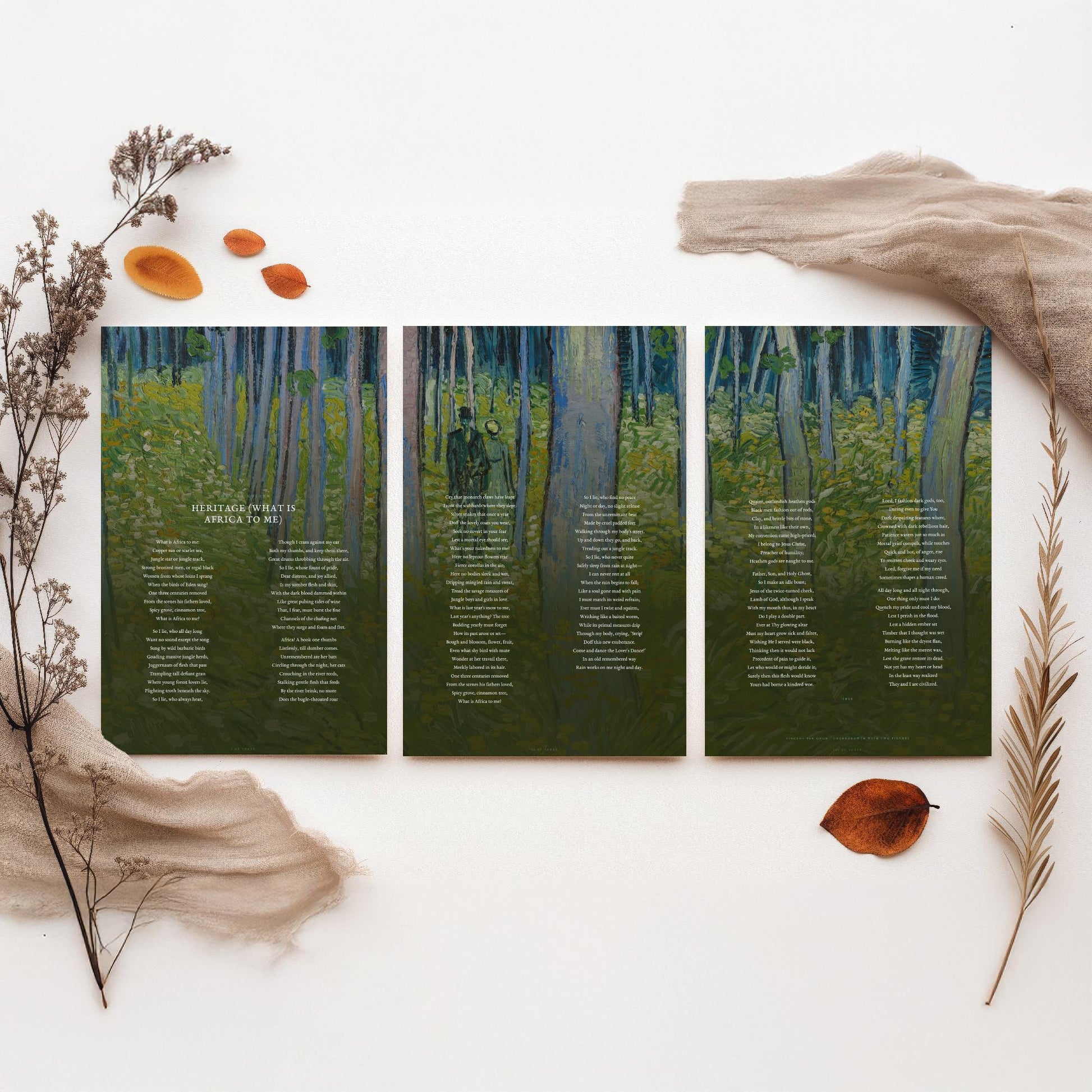 Heritage by Countee Cullen Set of Three Art Prints - What is Africa to Me Full Poem over Van Gogh Painting - Poetry Poster Triptych
