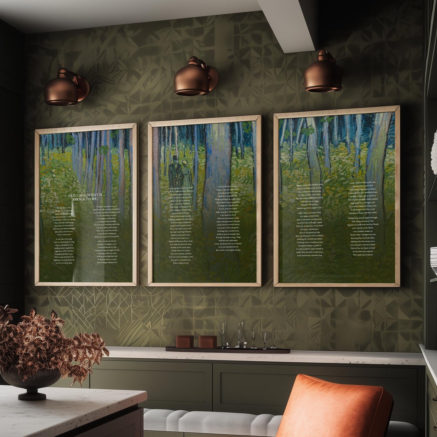 Heritage by Countee Cullen Set of Three Art Prints - What is Africa to Me Full Poem over Van Gogh Painting - Poetry Poster Triptych