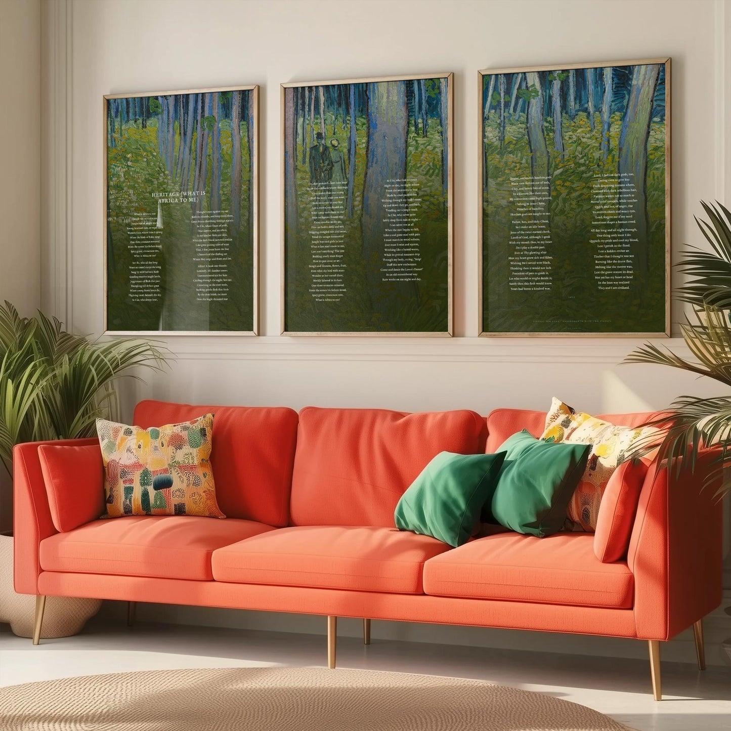 Heritage by Countee Cullen Set of Three Art Prints - What is Africa to Me Full Poem over Van Gogh Painting - Poetry Poster Triptych