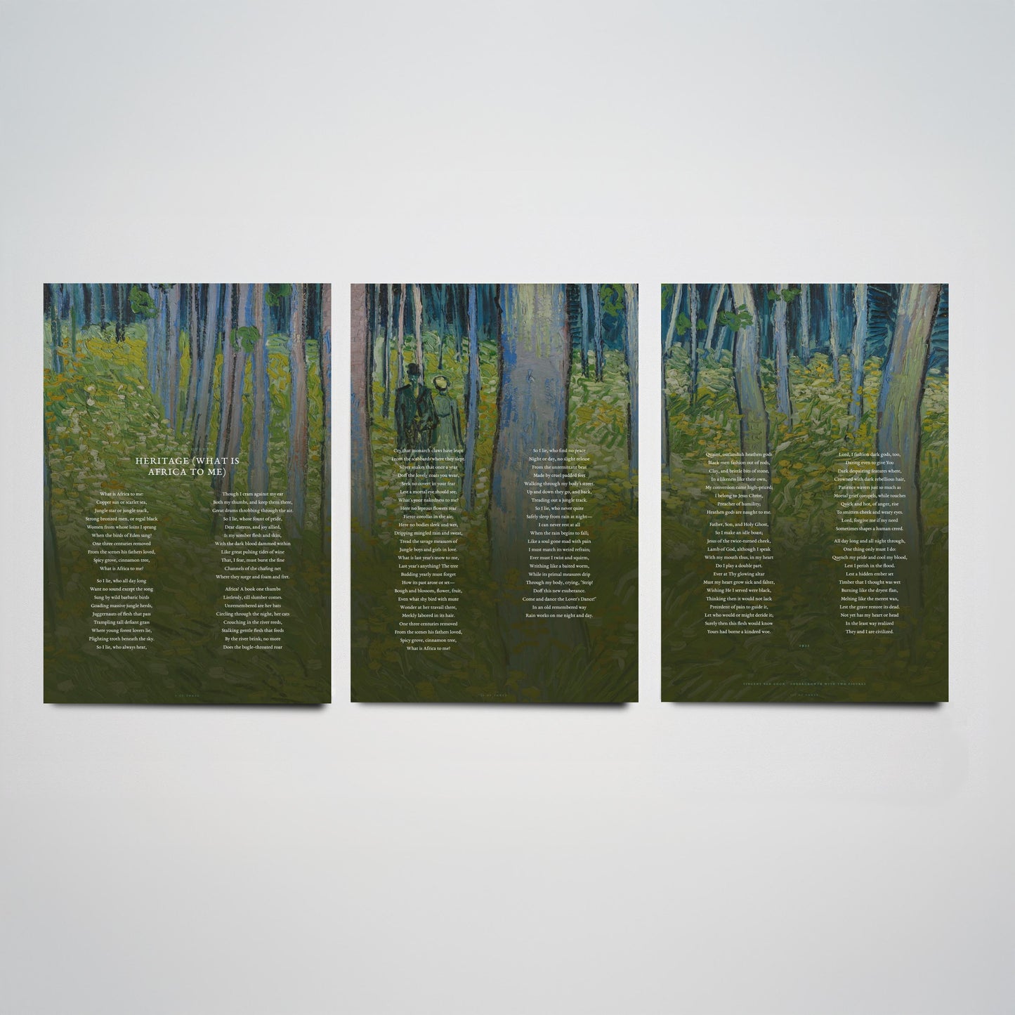 Heritage by Countee Cullen Set of Three Art Prints - What is Africa to Me Full Poem over Van Gogh Painting - Poetry Poster Triptych