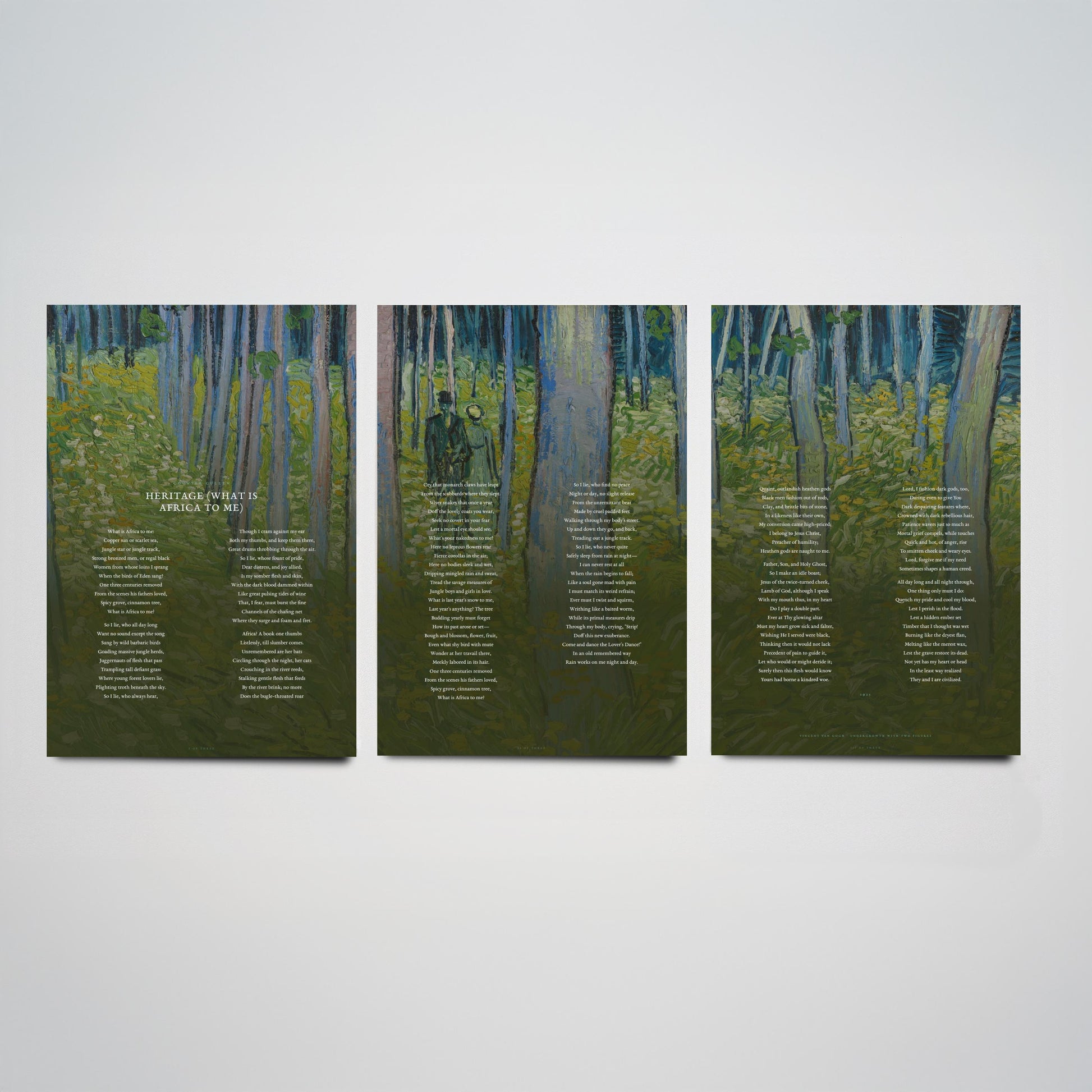 Heritage by Countee Cullen Set of Three Art Prints - What is Africa to Me Full Poem over Van Gogh Painting - Poetry Poster Triptych