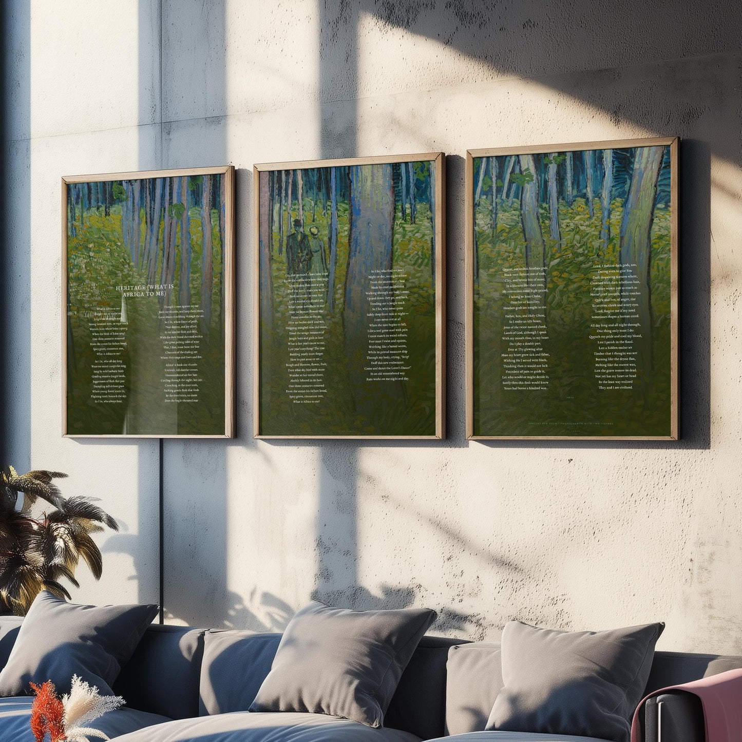 Heritage by Countee Cullen Set of Three Art Prints - What is Africa to Me Full Poem over Van Gogh Painting - Poetry Poster Triptych