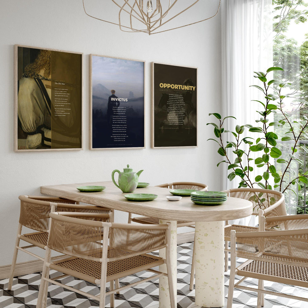 Courage Poems Set of Three Art Prints - Invictus, The Old Stoic, Opportunity - Full Poems over Classic Paintings - Poetry Poster Triptych