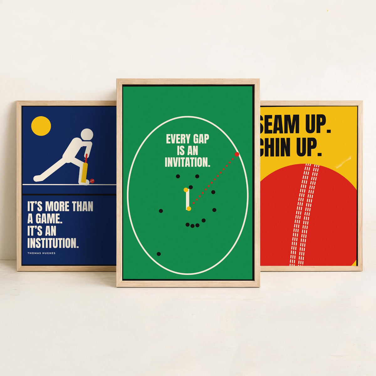 Cricket Quotes Set of Three Art Prints - 3 Bauhaus Cricketer Posters - Minimalist Sport Wall Art Illustration V1