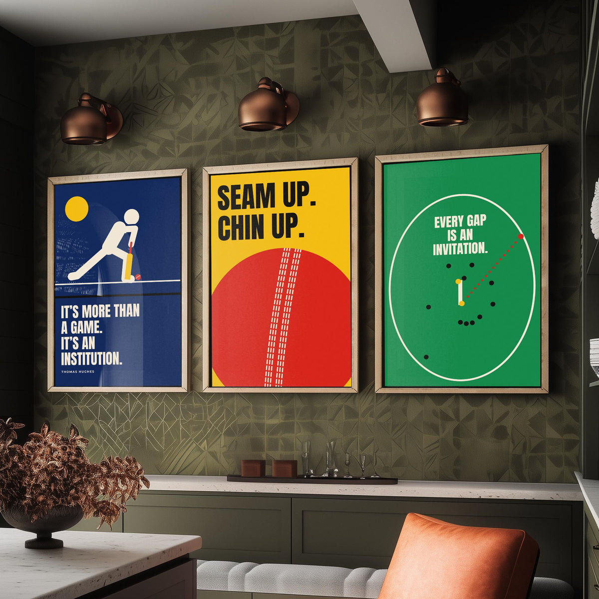 Cricket Quotes Set of Three Art Prints - 3 Bauhaus Cricketer Posters - Minimalist Sport Wall Art Illustration V1