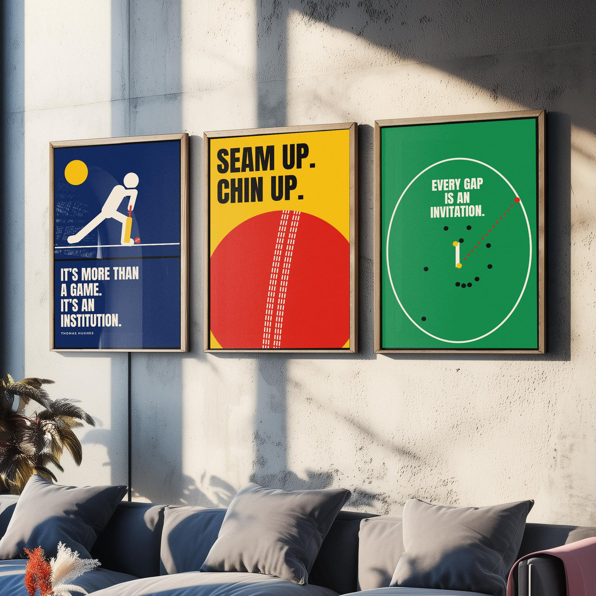Cricket Quotes Set of Three Art Prints - 3 Bauhaus Cricketer Posters - Minimalist Sport Wall Art Illustration V1