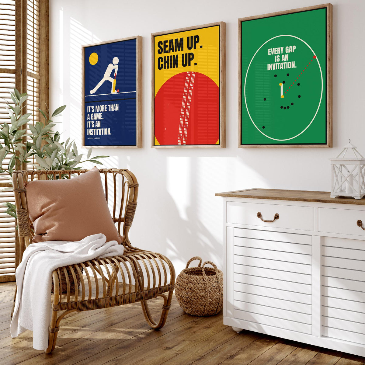 Cricket Quotes Set of Three Art Prints - 3 Bauhaus Cricketer Posters - Minimalist Sport Wall Art Illustration V1