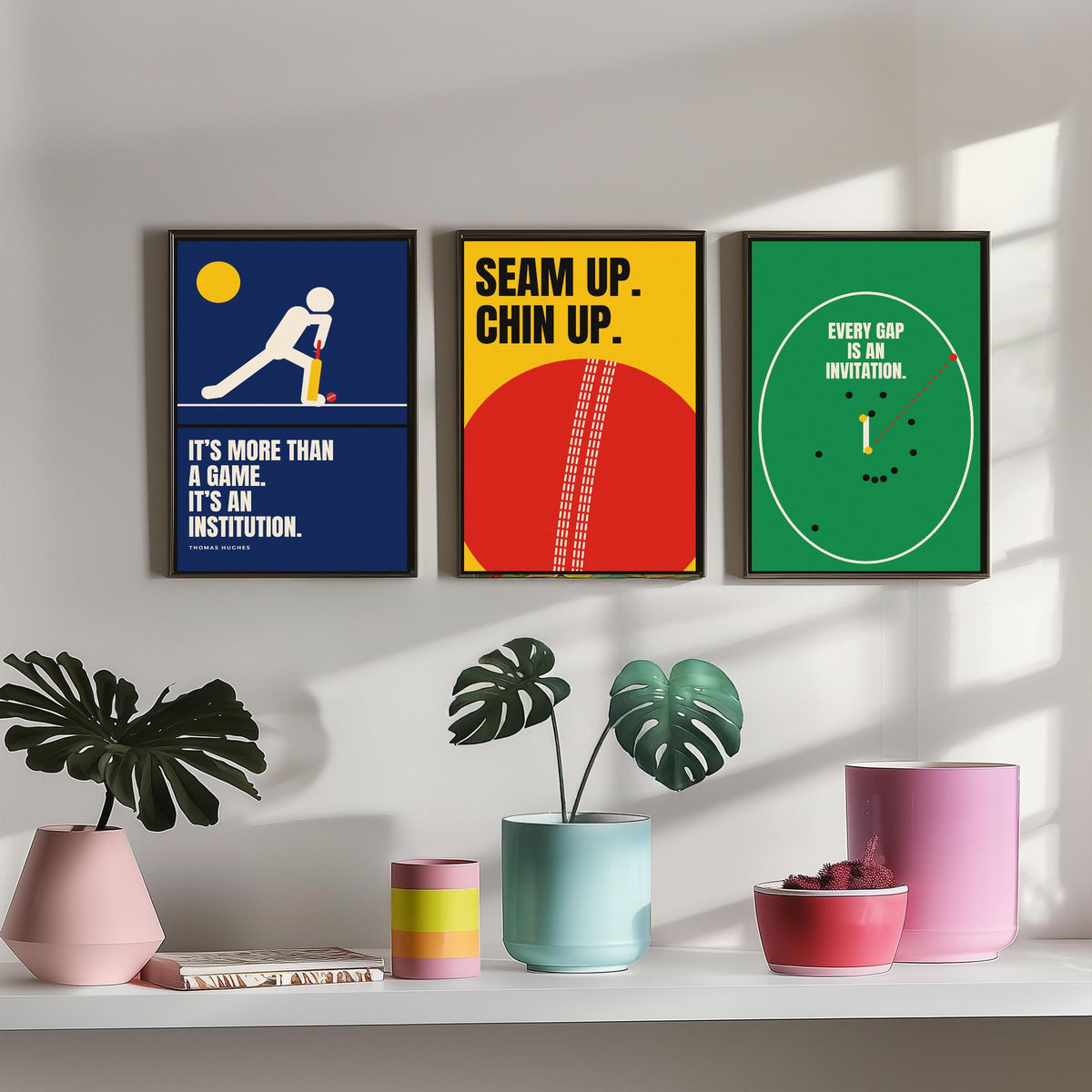 Cricket Quotes Set of Three Art Prints - 3 Bauhaus Cricketer Posters - Minimalist Sport Wall Art Illustration V1