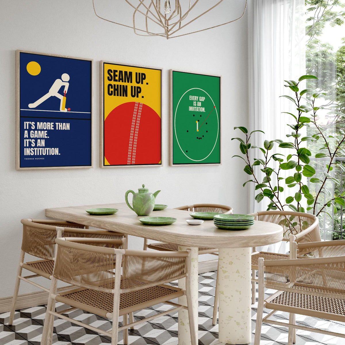 Cricket Quotes Set of Three Art Prints - 3 Bauhaus Cricketer Posters - Minimalist Sport Wall Art Illustration V1