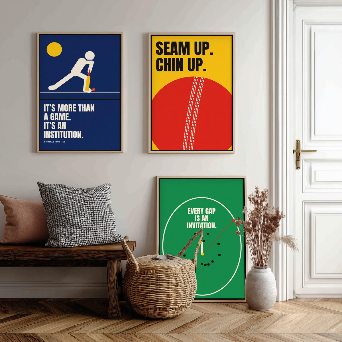 Cricket Quotes Set of Three Art Prints - 3 Bauhaus Cricketer Posters - Minimalist Sport Wall Art Illustration V1