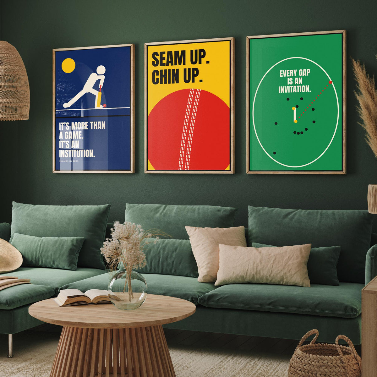 Cricket Quotes Set of Three Art Prints - 3 Bauhaus Cricketer Posters - Minimalist Sport Wall Art Illustration V1